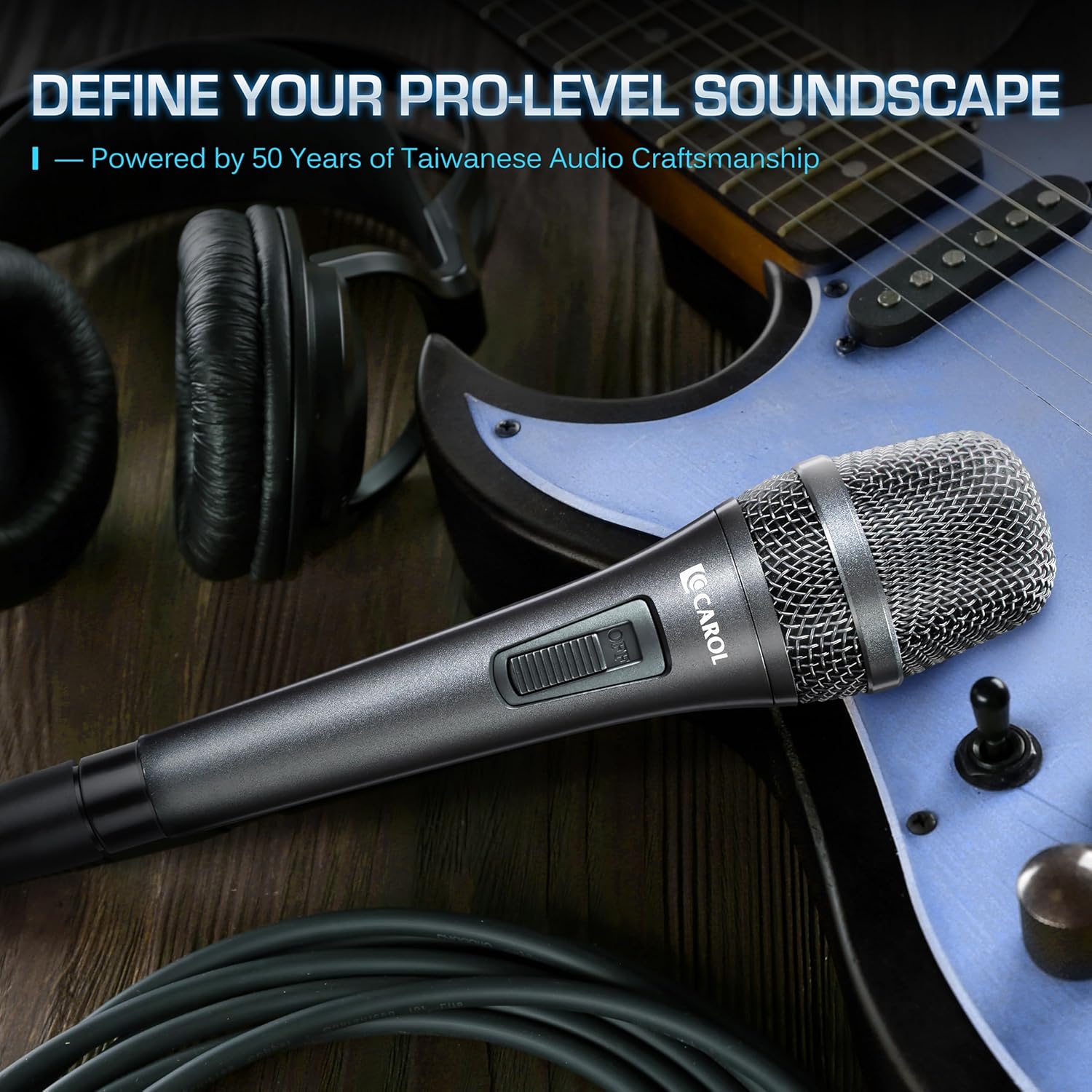 CAROL AC-910S XLR Wired Vocal Microphone – Dynamic Cardioid Mic with AHNC Dual-Engine Noise Cancelling Tech for Singing, Karaoke, Stage & Studio, Includes Mic Clip, 14.8ft XLR Cable & On/Off Switch - Image 7