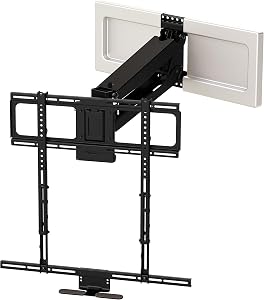 MantelMount MM540 Above Fireplace Pull Down TV Mount - with Patented Heat-Sensor Handles, soundbar Attachment, paintable Covers, auto-straightening, Adjustable Stops, Wire tabs, Swivel & tilt