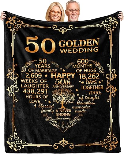 Manta de regalo de 50 aniversario, regalo para 50 aniversario de boda, aniversario de boda, regalo de pareja para marido, esposa, papá, mamá,
