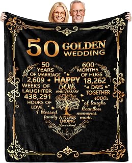 50th Anniversary Blanket Gifts,Gift for 50th Wedding Anniversary,50th Golden Wedding Anniversary Couple Gifts for Husband Wife Dad Mom Grandparents 60"X 50" Flannel