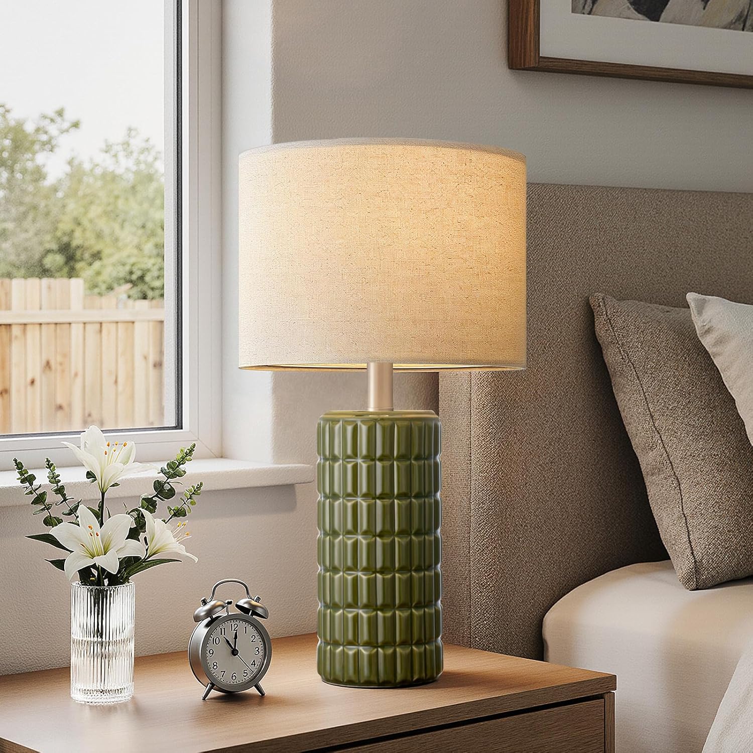  23" Modern Ceramic Table Lamps Set of 2, Lamps for Bedroom, Green thumbnail