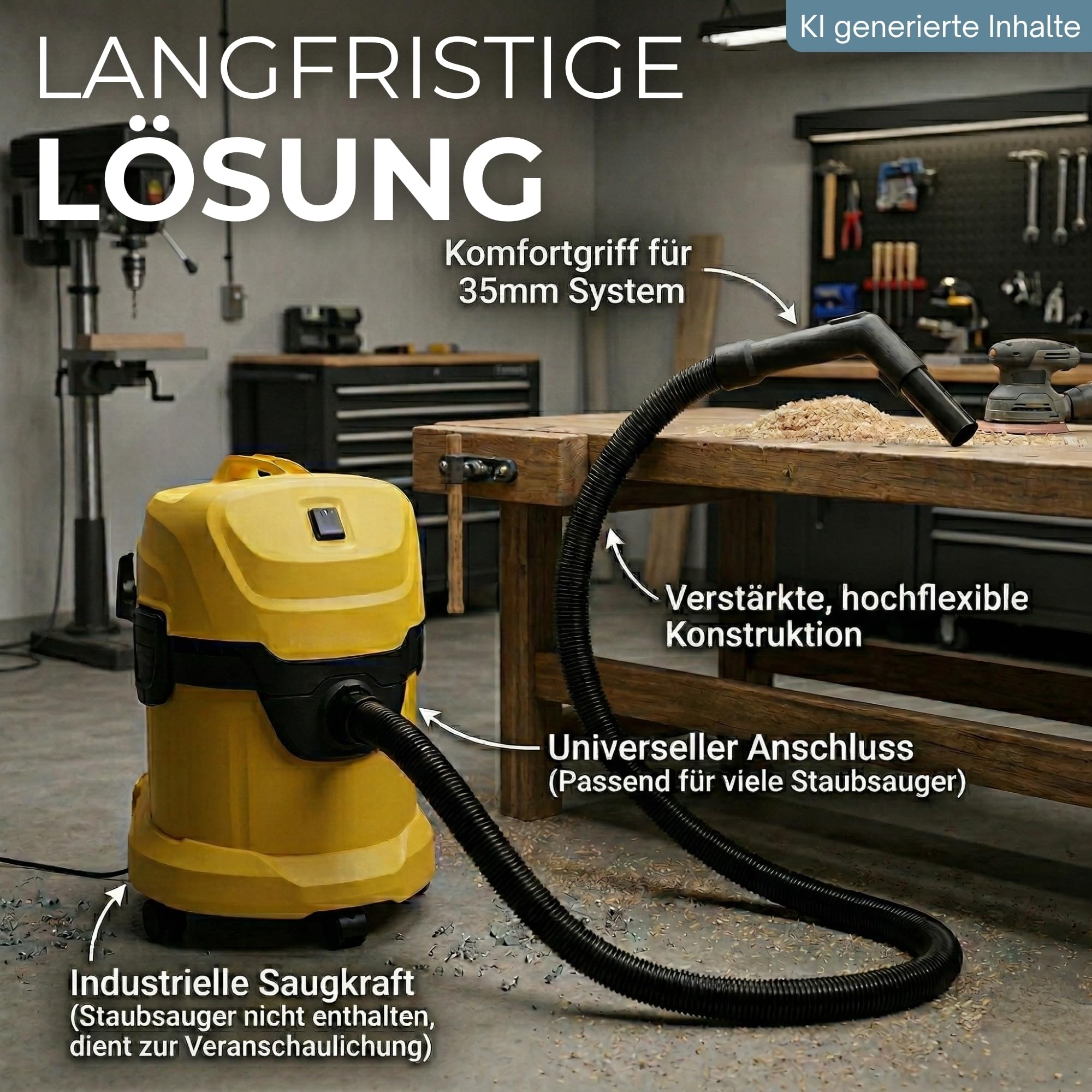 2,5m Staubsaugerschlauch mit 58 mm Anschluss und 35 mm Griff passend für Berner BWDVC 26, BWDVC 28L 58mm