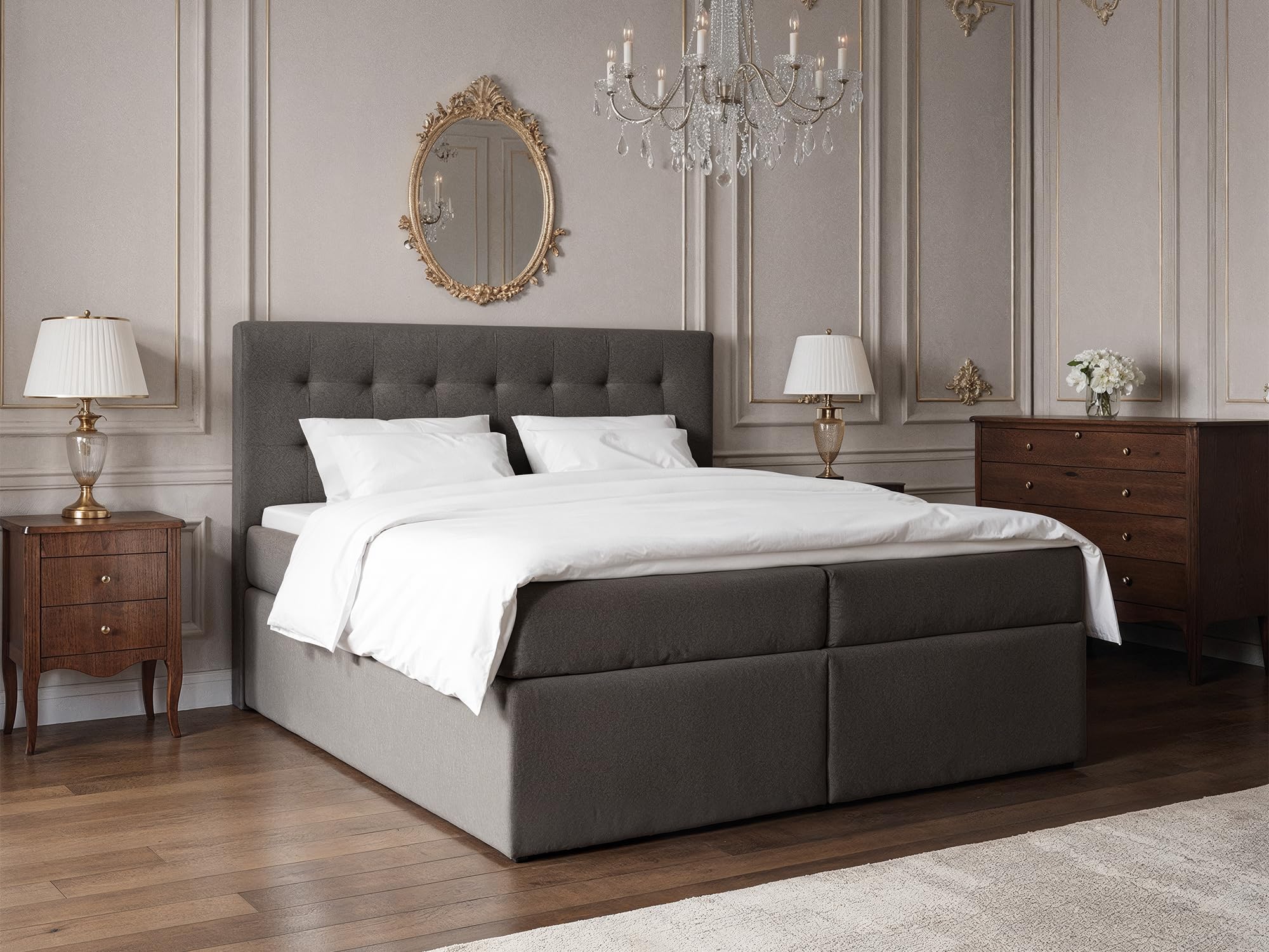 Lit Boxspring 200x200 cm avec Sommier Coffre