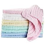 Koo-dib Soft Newborn Essentials - Muslin Washcloths & Towels for Sensitive Skin - 10 Pack, 10x10 Inches - Baby Register Shower Gift
