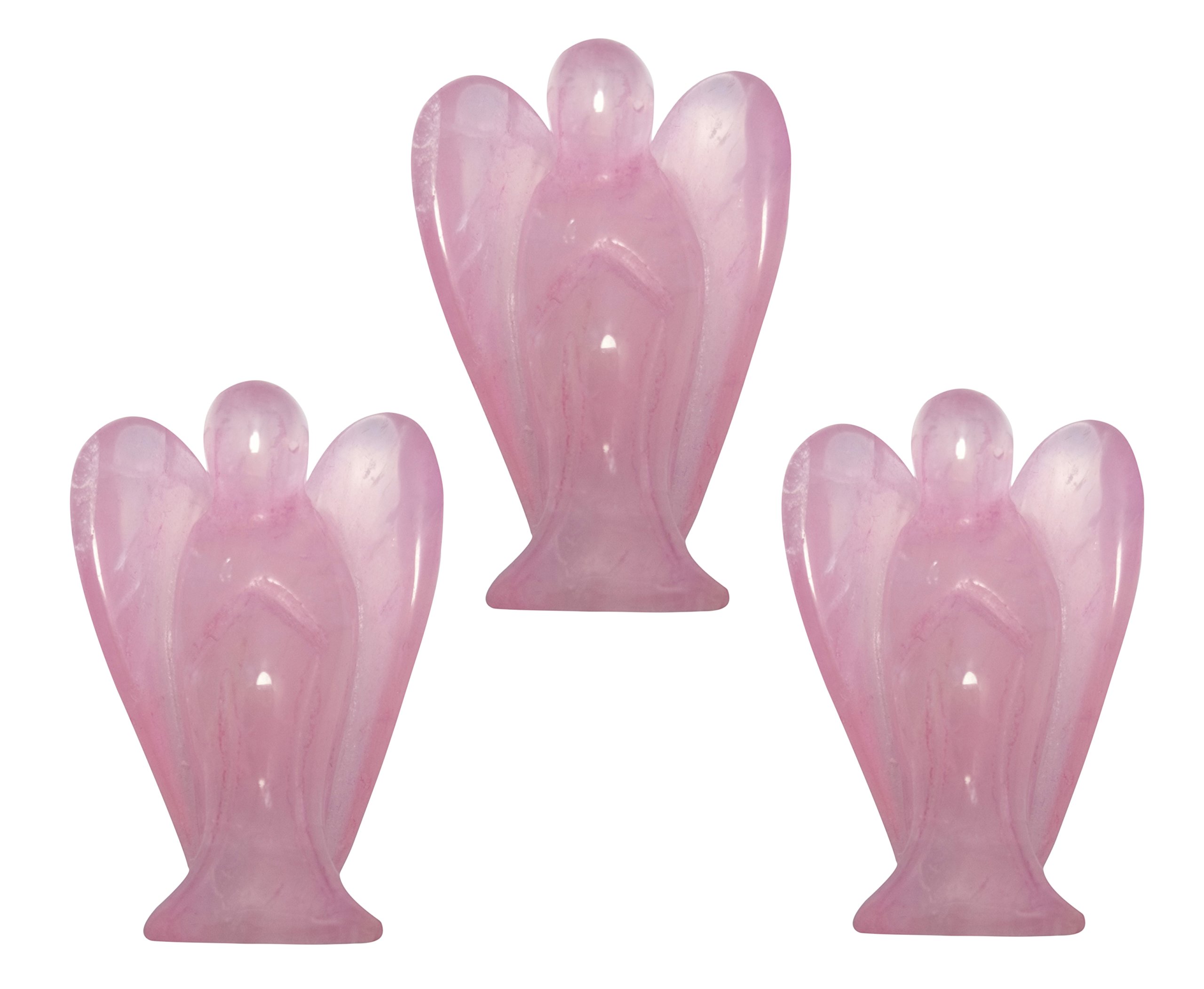 Mina Heal Pink Guardian Angel Figurines Set Of 3, Pocket Size, Made Rose Quartz Gemstone Crystal Representing Love, Peace & Healing…