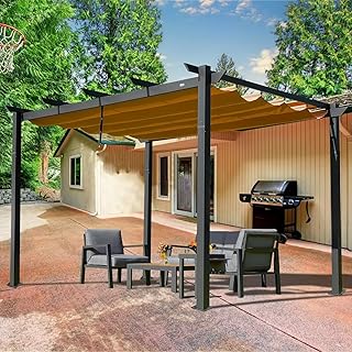 Domi Outdoor Living 10’ X 10’ Outdoor Retractable Pergola with Weather-R...
