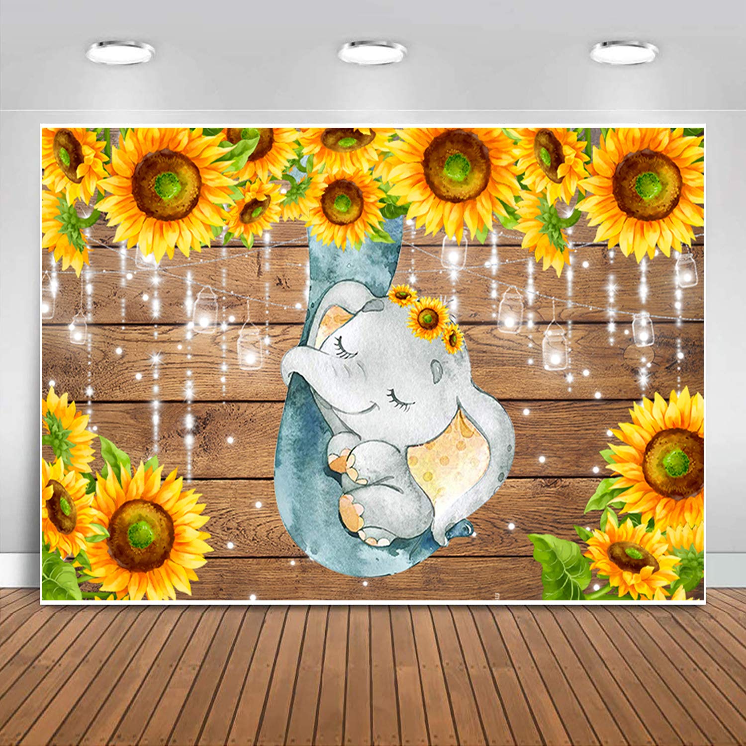 Buy Sensfun Fabric Sunflower Elephant Baby Shower Backdrop Rustic Wood