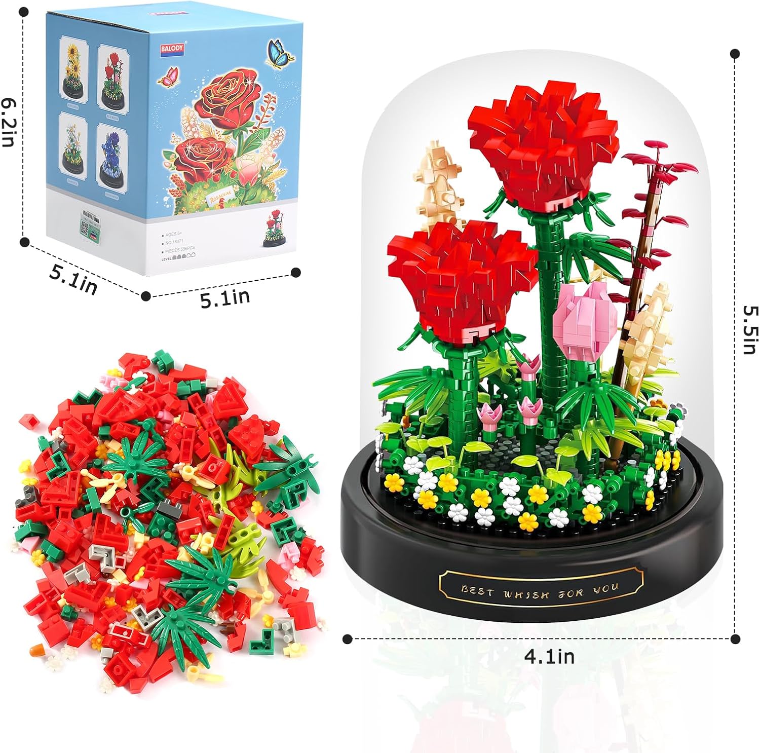 VZZNN 2 Pack Flower Bouquet Building Sets with LED Lighting,Animals Flowers Botanical Collection Mini Building Blocks Set, Valentine's Day for Her Mom Women Wife Girlfriend(Roses,Butterfly)