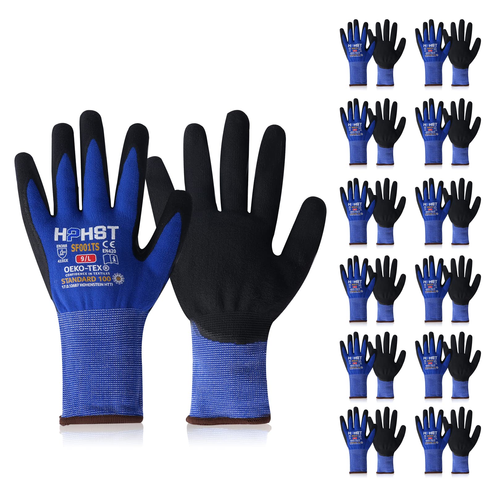 HPHST Arbeitshandschuhe SF001TS Handschuhe Montagehandschuhe für Damen und Herren Gloves Ergonomisches Design Smart Touch Gartenhandschuhe 12 Paar (X-Large, Blau)