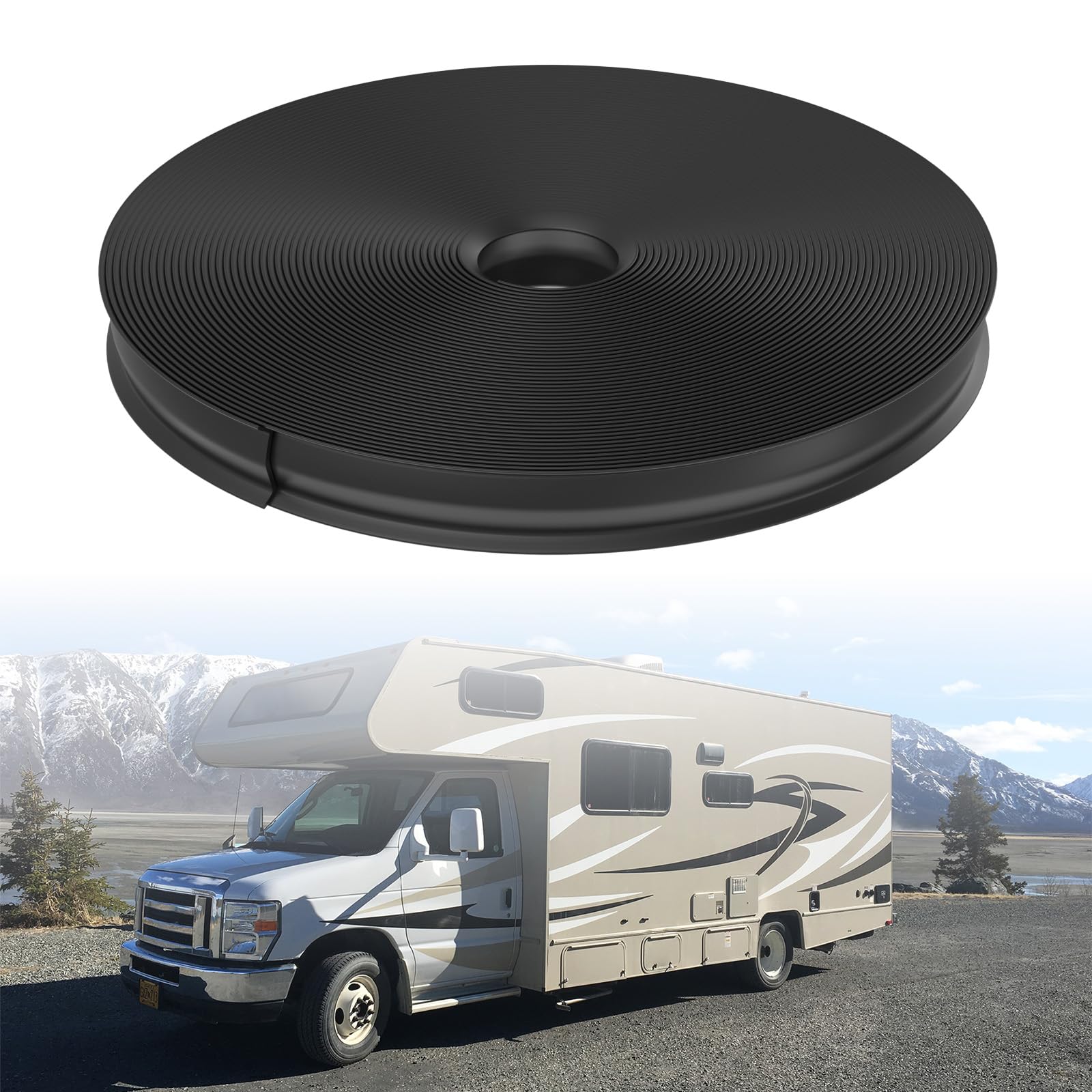 RV Trim Molding Insert 0.75'' Heavy-Duty Vinyl Trim Insert, RV Weather Stripping Exterior RV Screw Cover Trim for Use on RVs, Campers and Travel Trailers Exterior (Black, 50ft)