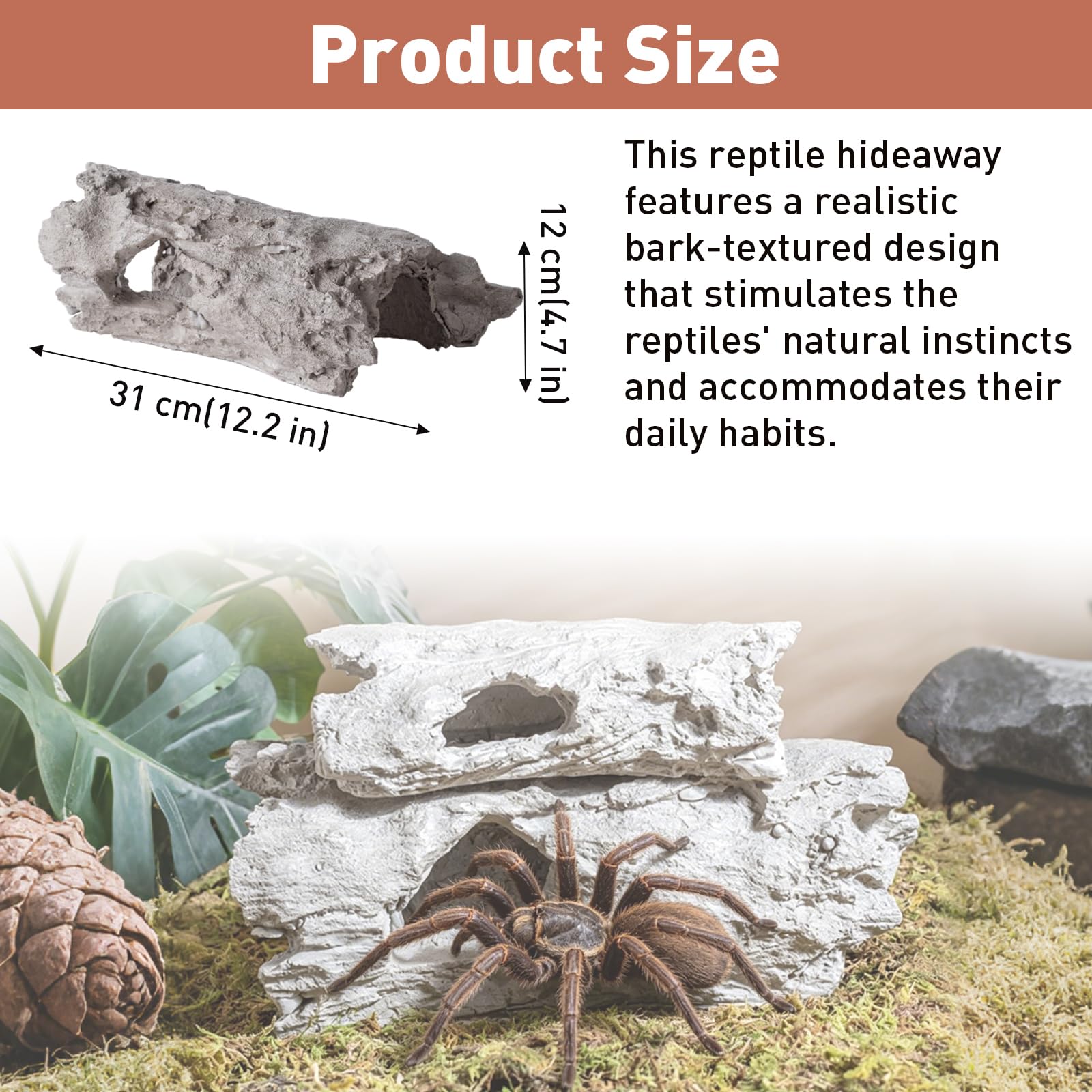 Textura de corteza de cueva para reptiles, decoración de corteza de cemento, casa de escondite de reptiles para lagarto, gecko, escorpión, araña, decoración de hábitat de terrario, accesorios de