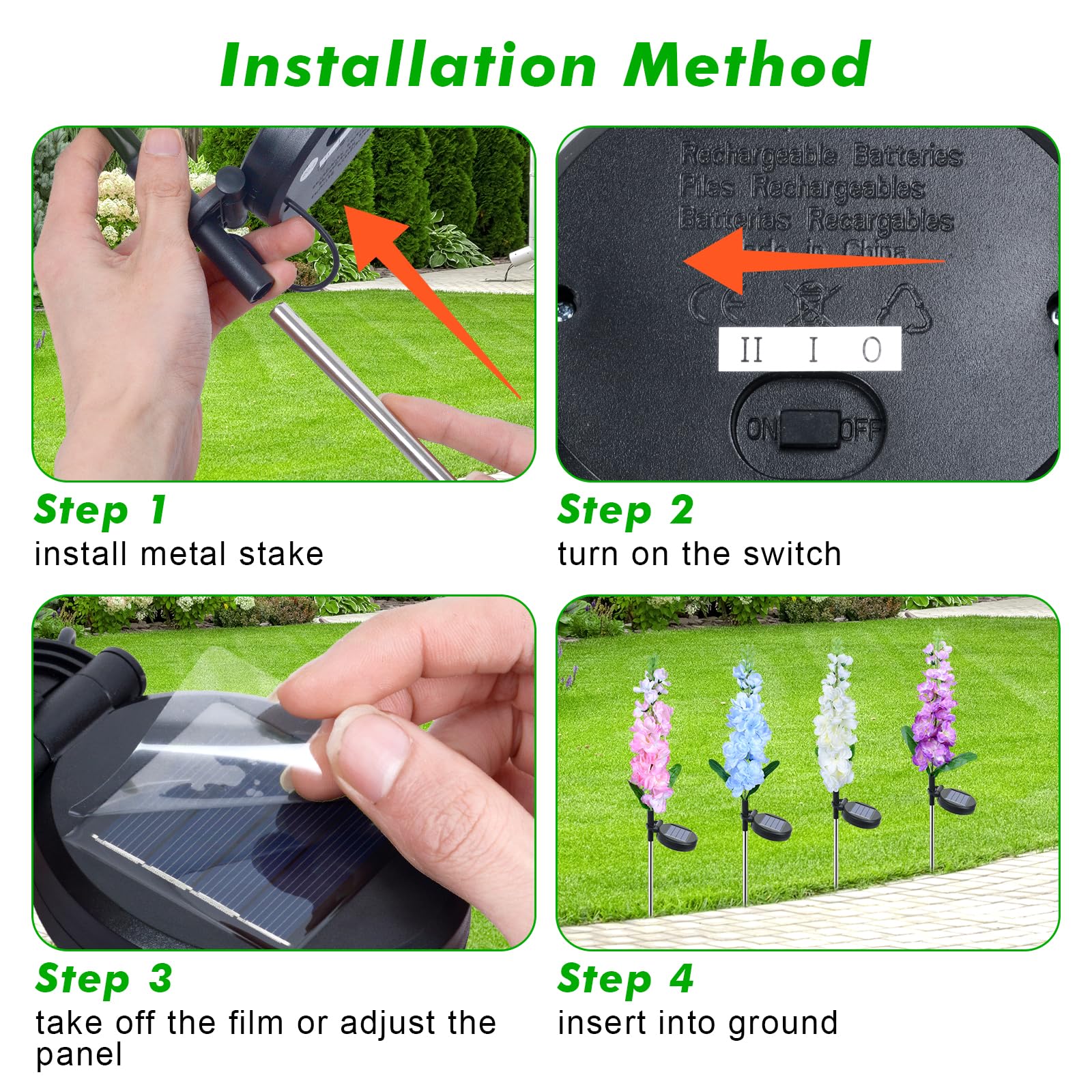 HELESIN Set van 2 zonnelampen voor buiten en tuin, IP65-bescherming, rozen voor buiten, weerbestendig