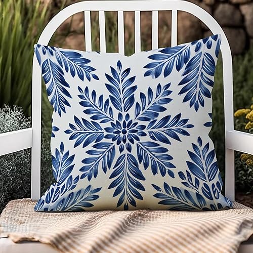 Miniatura 10 de Zyadsinoudor Indigo Blue Trellis Throw Pillow Case Japanese Cushion Cover 22x22in Decorative Pillow Home Cotton Linen Elegant Pillow Cover for