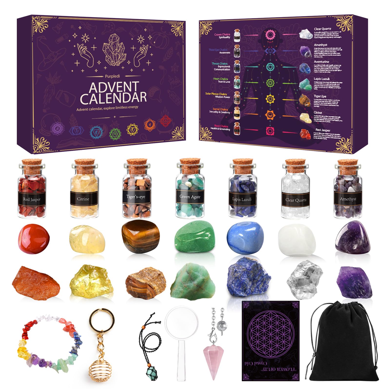 Purpledi Calendario Adviento 2025 Piedras Preciosas Cristales 24 Días