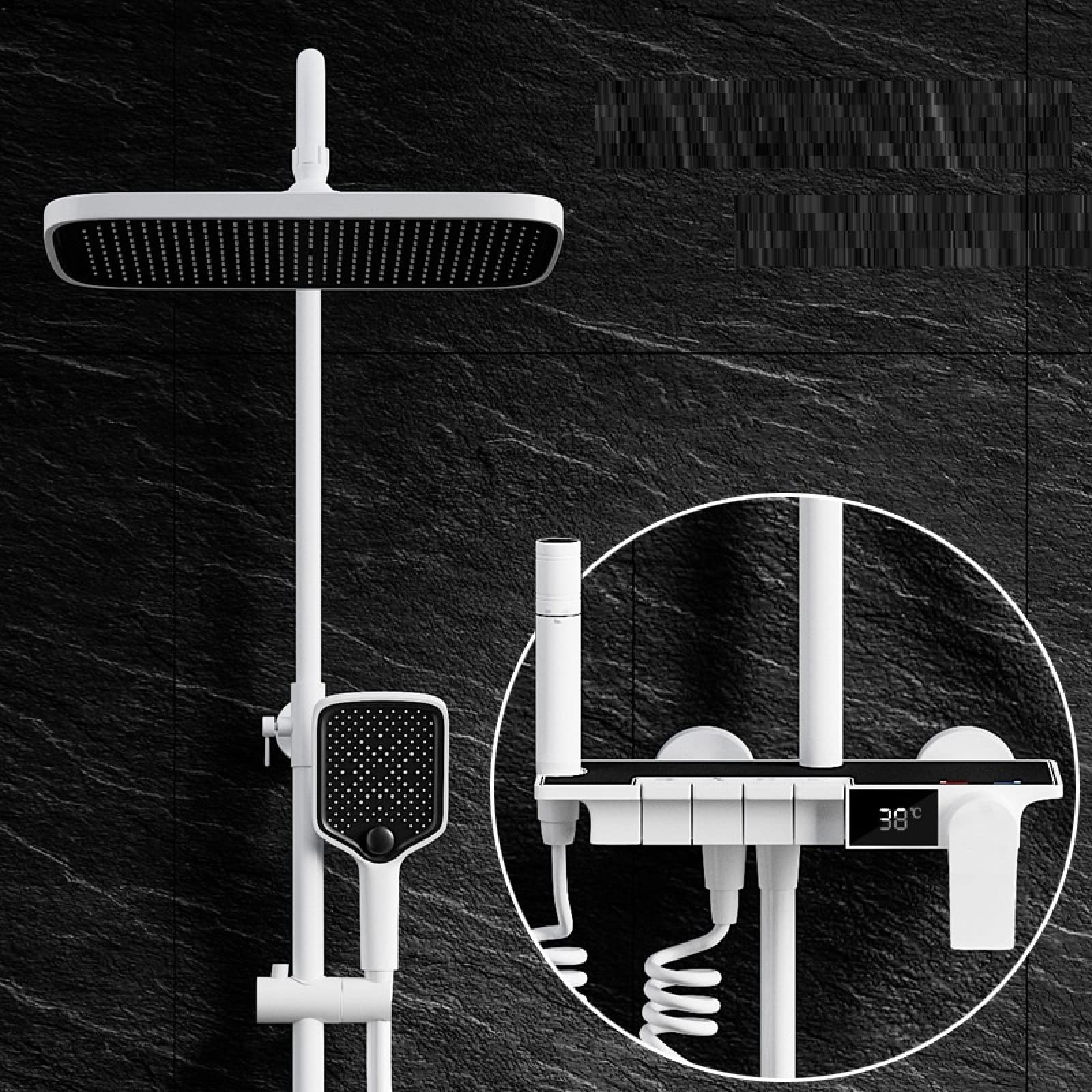 OZBMA Bathroom Shower Intelligent Digital Display Constant Temperature Household Piano Keys White Gun Gray Set Rain Set, Hot and Cold Model (Hot and Cold in White)
