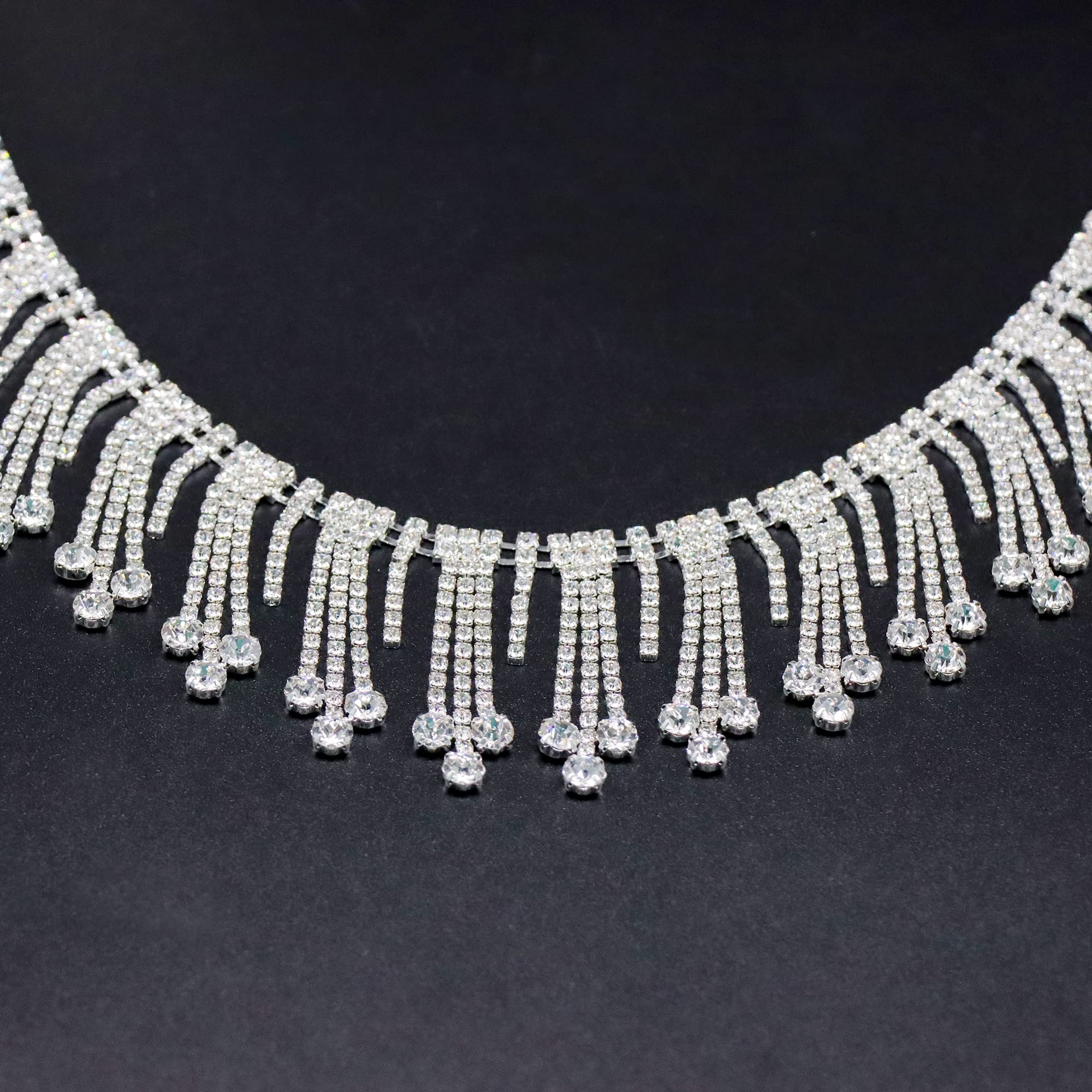 Photo 1 of JEGOYER Tassel Rhinestone Fringe Trim, Crystal Rhinestone Chain, Fringe Rhinestone Applique, Ideal for DIY Decoration and Bridal Embellishments, 1 Yard 1.9"Width Tassel-6