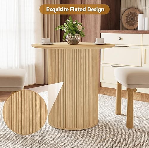 Miniatura 5 de AVZEAR Mesa de comedor redonda de 31.5 pulgadas para 2 personas, mesa de comedor de cocina pequeña con base de madera acanalada, mesas de comedor