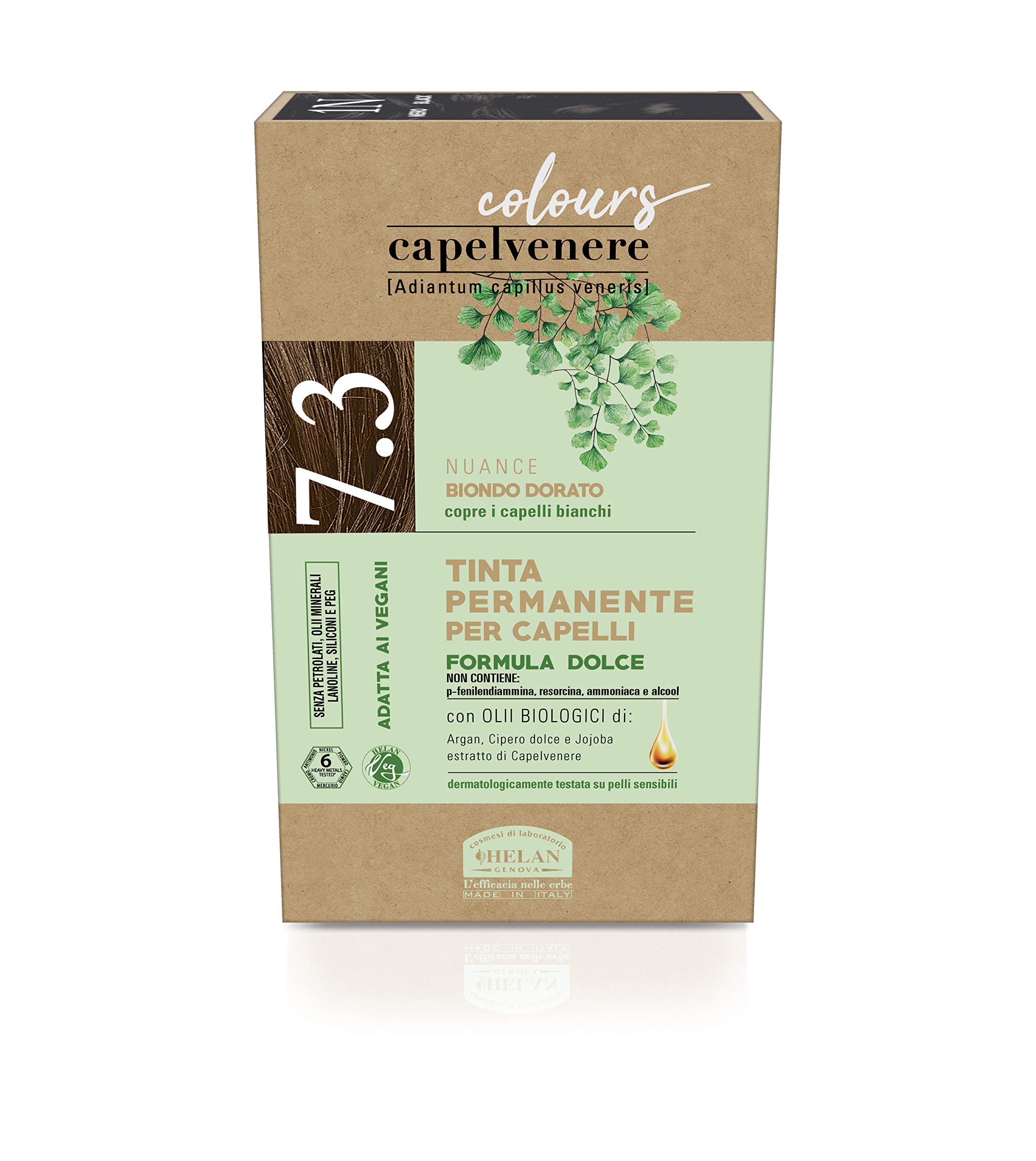 Helan Capelvenere Colours - Blonde Hair Dye Permanent, Gentle Formula 7.3N Golden Blonde - Natural Hair Dye Easy to Use, Odourless and with Excellent Coverage - Ammonia and Alcohol Free Hair Colour