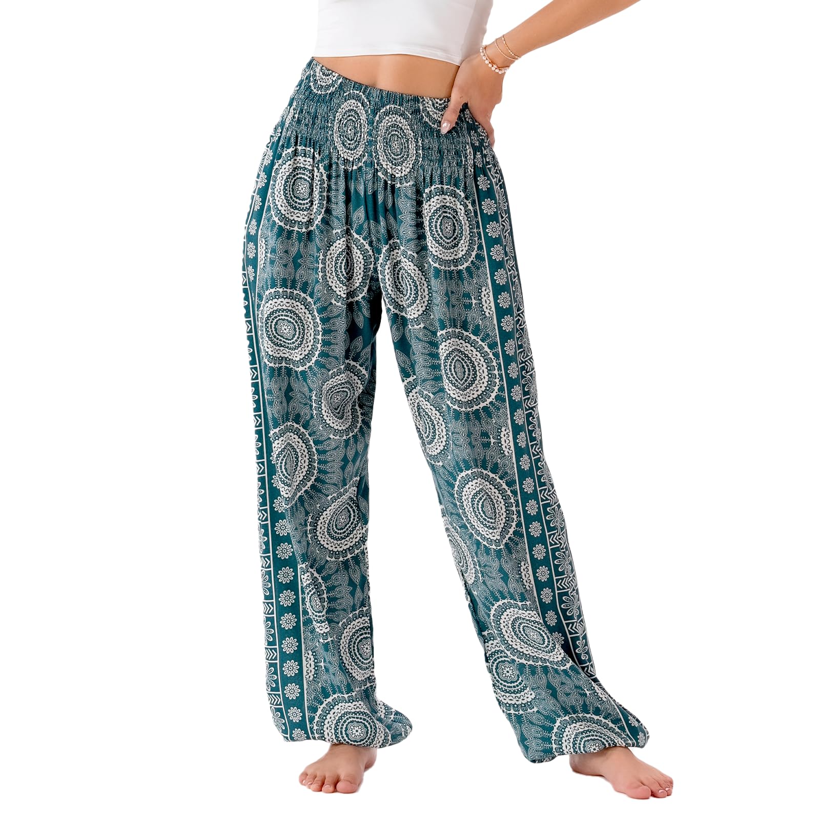 Lotus and Luna Women's Harem Pants Thai Pants for Beach &amp; Lounge High Waisted Flowy Boho Pants Genie Pants Yoga Pants