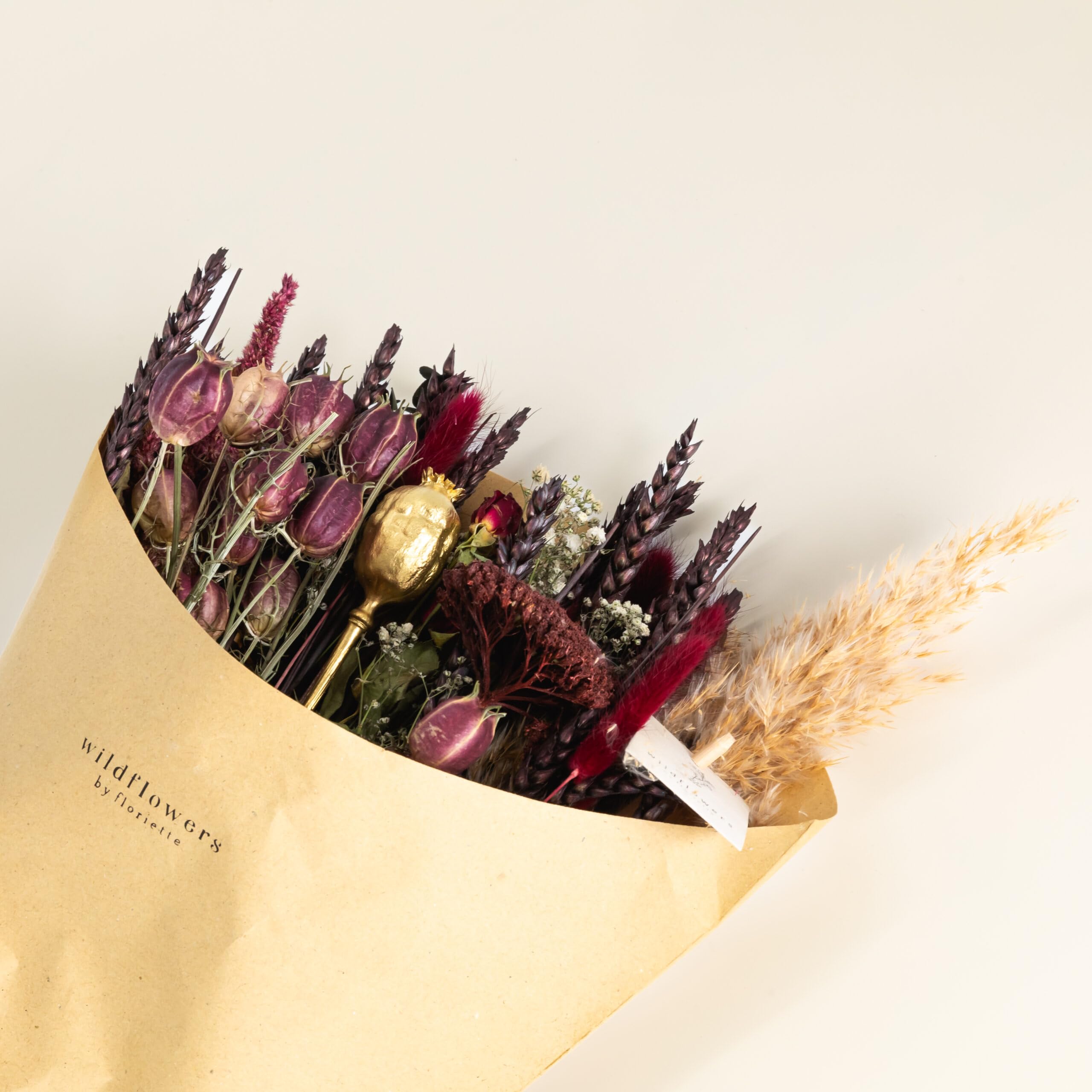 Trockenblumen Feldstrauß Scharlachrot – Handgebundener Trockenblumenstrauß – Tolle Blumen Strauß Dekoration, ewig haltbar Blumenliebhaber (50cm Höhe)