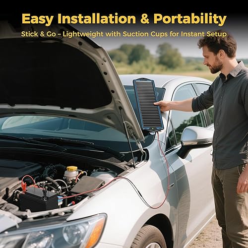 Miniatura 4 de SUNAPEX Carga de batería solar de 12 V: kit de panel solar portátil impermeable – Cargador de goteo de mantenimiento de batería – con controlador