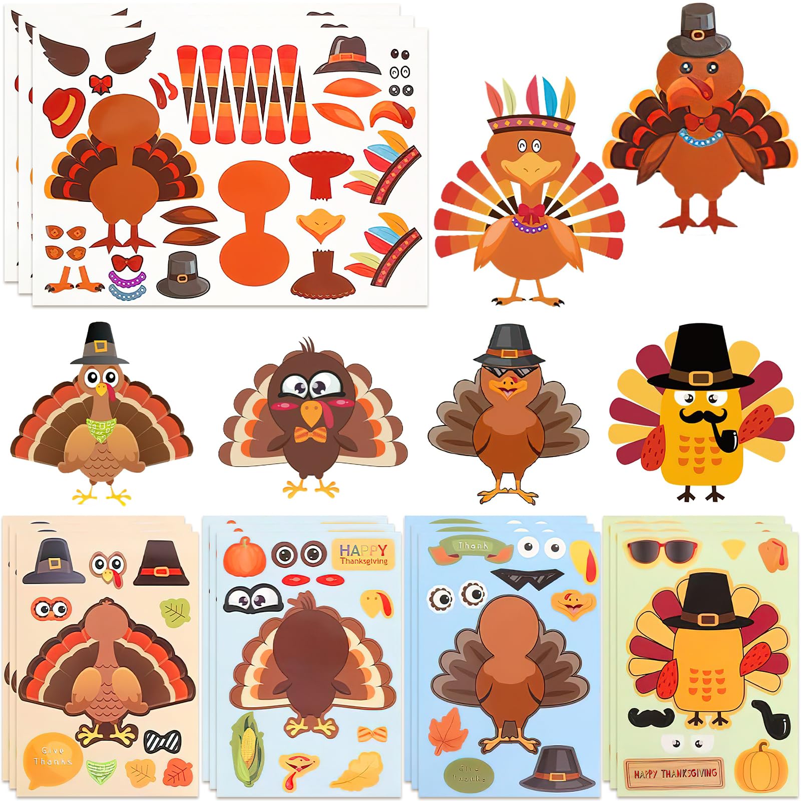 Snapklik.com : Koogel 15 PCS Thanksgiving Make-A-Turkey Stickers
