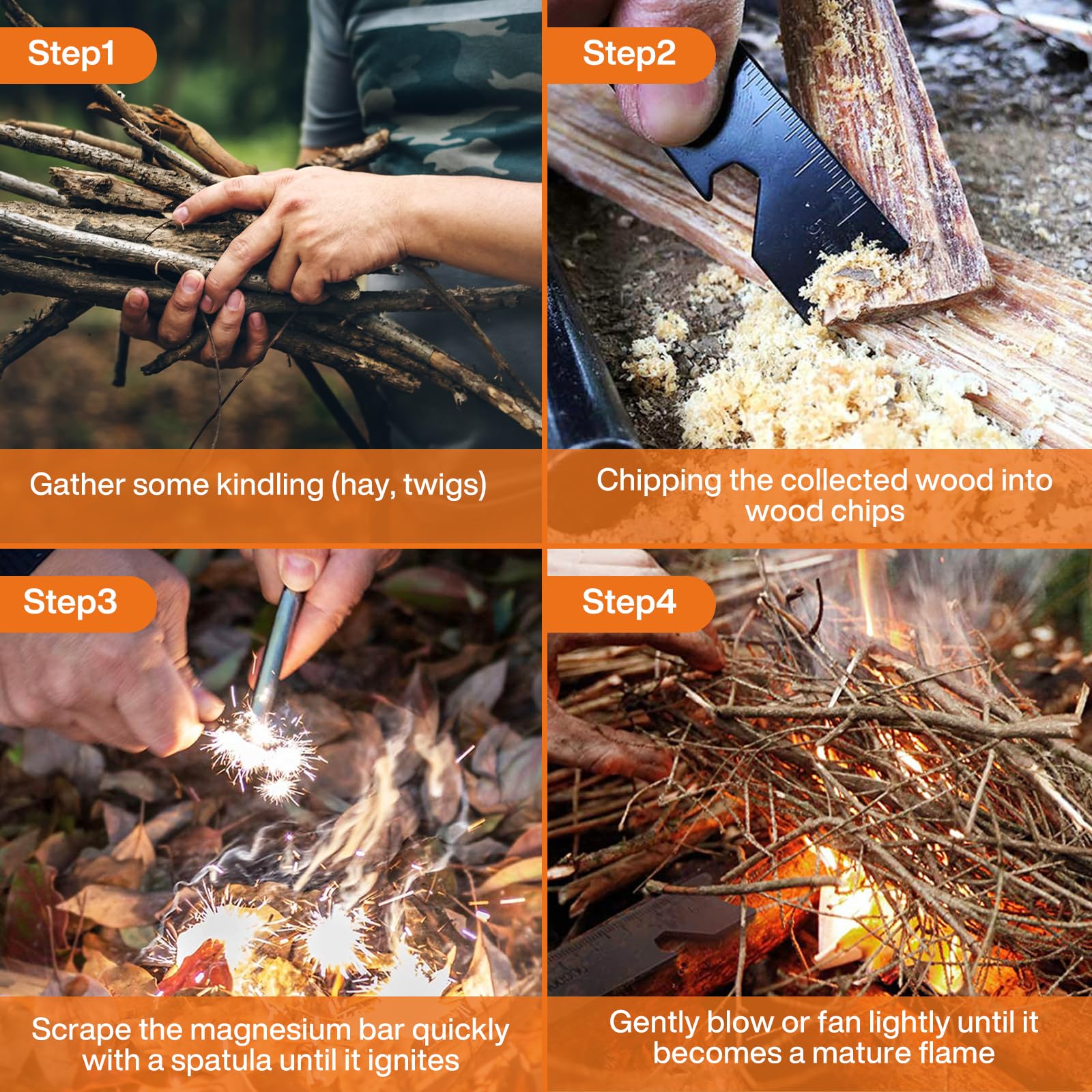 POWZOO Pierre A Feu De Survie,Allume Feu,Silex Magnésium Briquet Kit 7