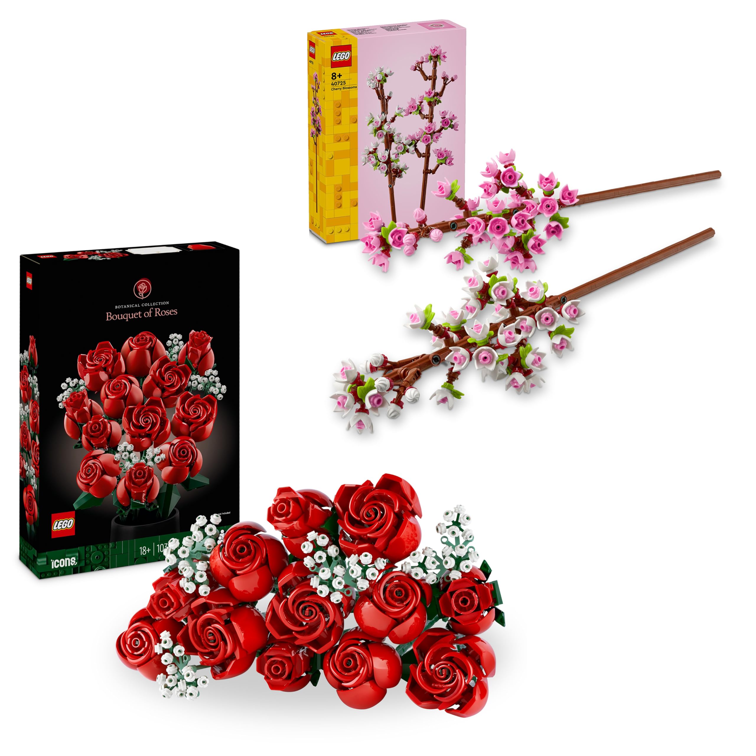 Plaxsoon Kit Creativo Bouquet di Fiori, 18 Rose in Mattoncini, Collezione Botanica Mattoncini Pianta, Decorazione per la Casa 1015 PCS, Regalo per Donna o Bambino (dai 6 anni in su