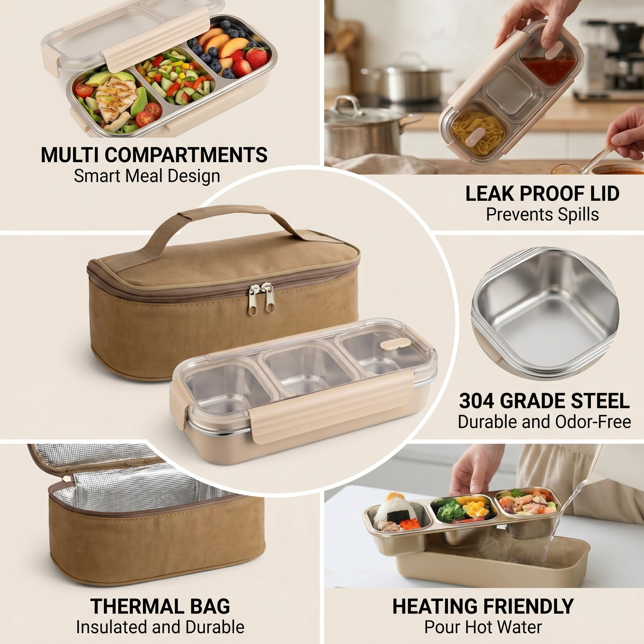 3 Compartment Lunch Box - Insulated & Leakproof -4