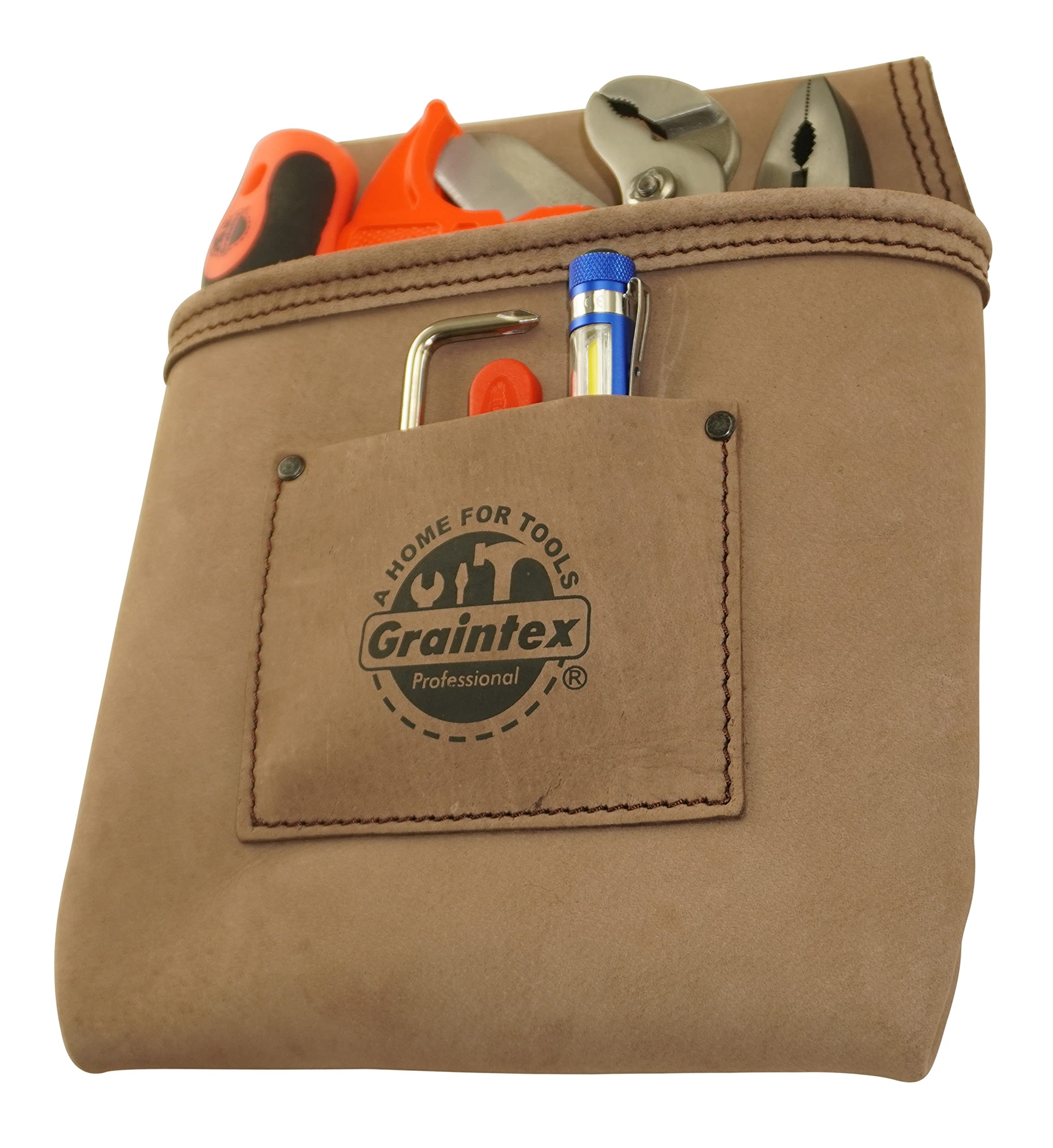 Graintex ST2009 1 bolsillo resistente superior de piel de grano para uñas, bolsa de herramientas para cinturón ancho con ranura para túnel