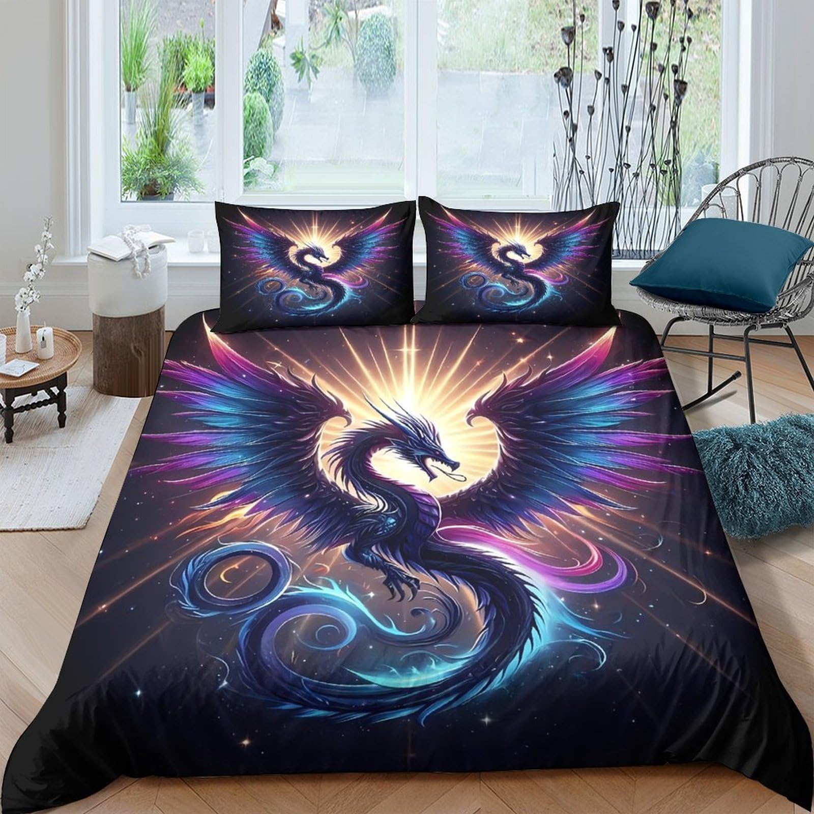 Ctjqhvkz Style-10 3D Printed Fantasy Dragon Fitted Sheet Microfiber Soft Vibrant Phoenix Bed Cover For Bedroom Guest Room Mattress Decor Single（135X200cm）