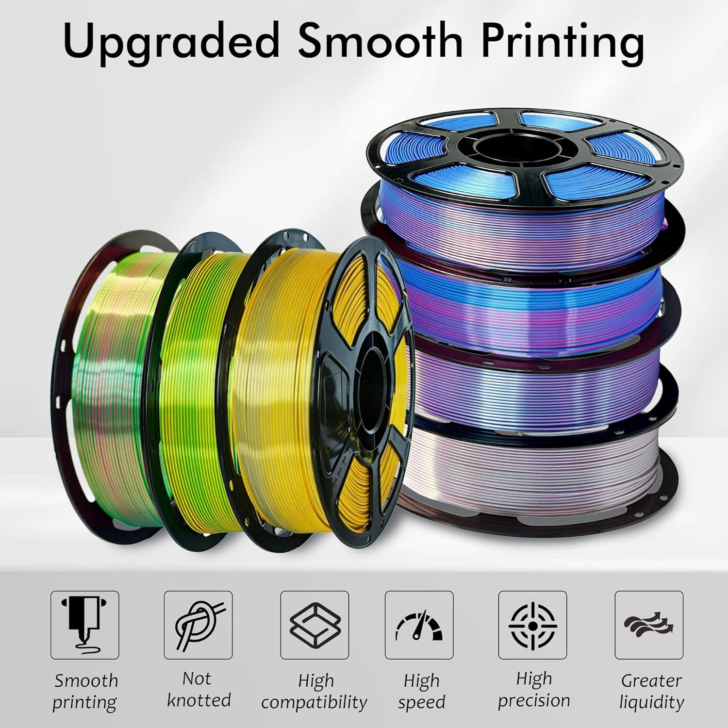 1.75mm PLA 3D Printer Filament Bundle, Silk Velvet Texture Multicolor,Individually Vacuum,High Precision Eco-Friendly Material，4 Spools 200g Each
