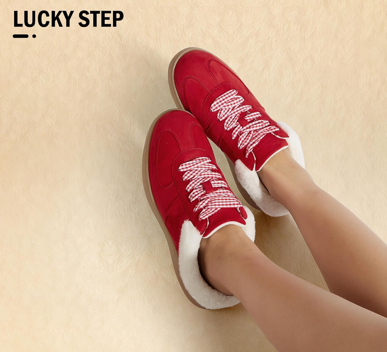 LUCKY STEP Women's Mule Fashion Sneakers Fur Lined Classic Retro Casual Shoes Slip On Backless Comfy Winter Tennis Walking Anti Slip Sneaker - Image 9