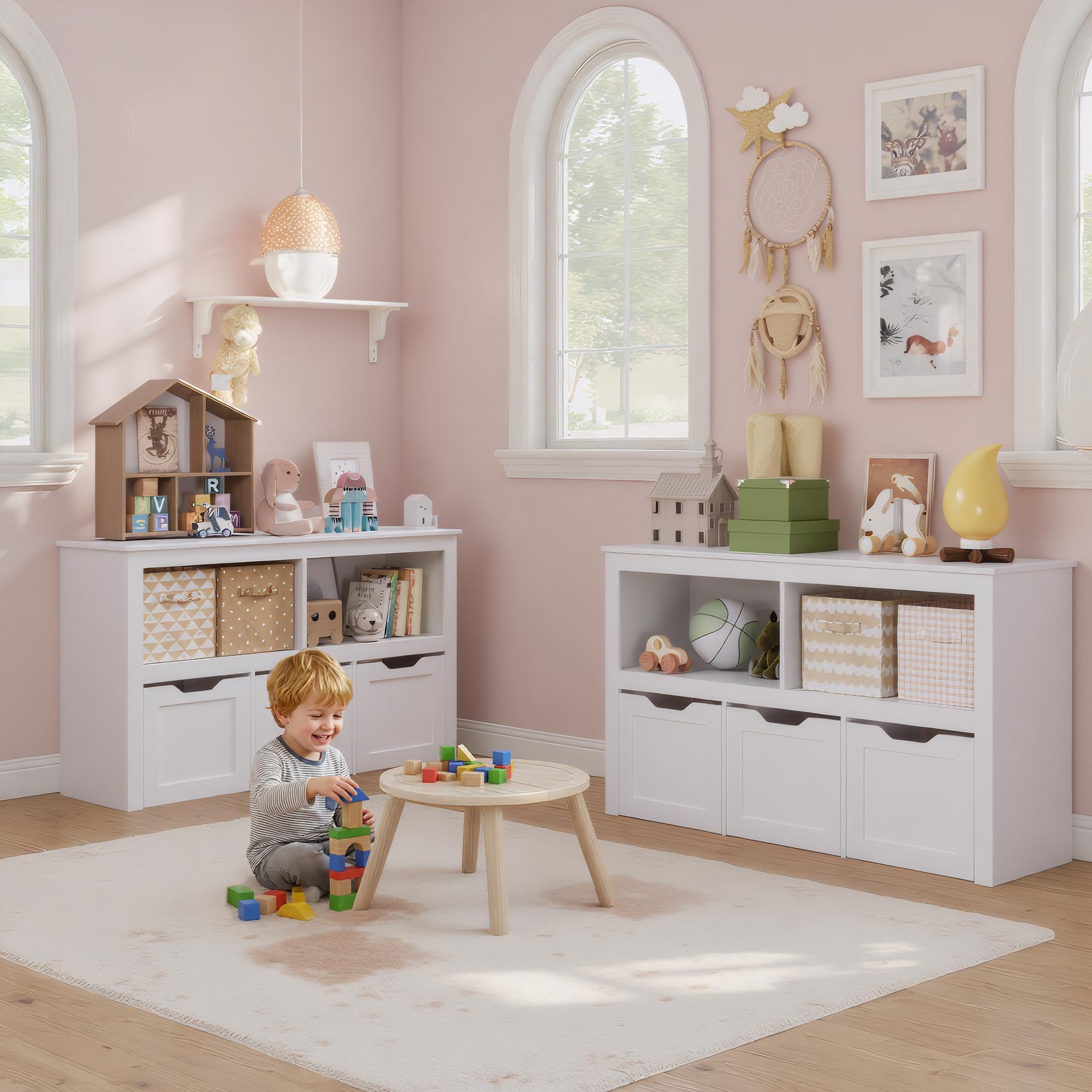 Armadietto per Riporre Giocattoli per Bambini, Libreria in Legno con 3 Cassetti con Ruote, 2 Scomparti Aperti, per Soggiorno, Camera da Letto e Stanza dei Giochi, 102 x 30 x 60 cm (Bianco)