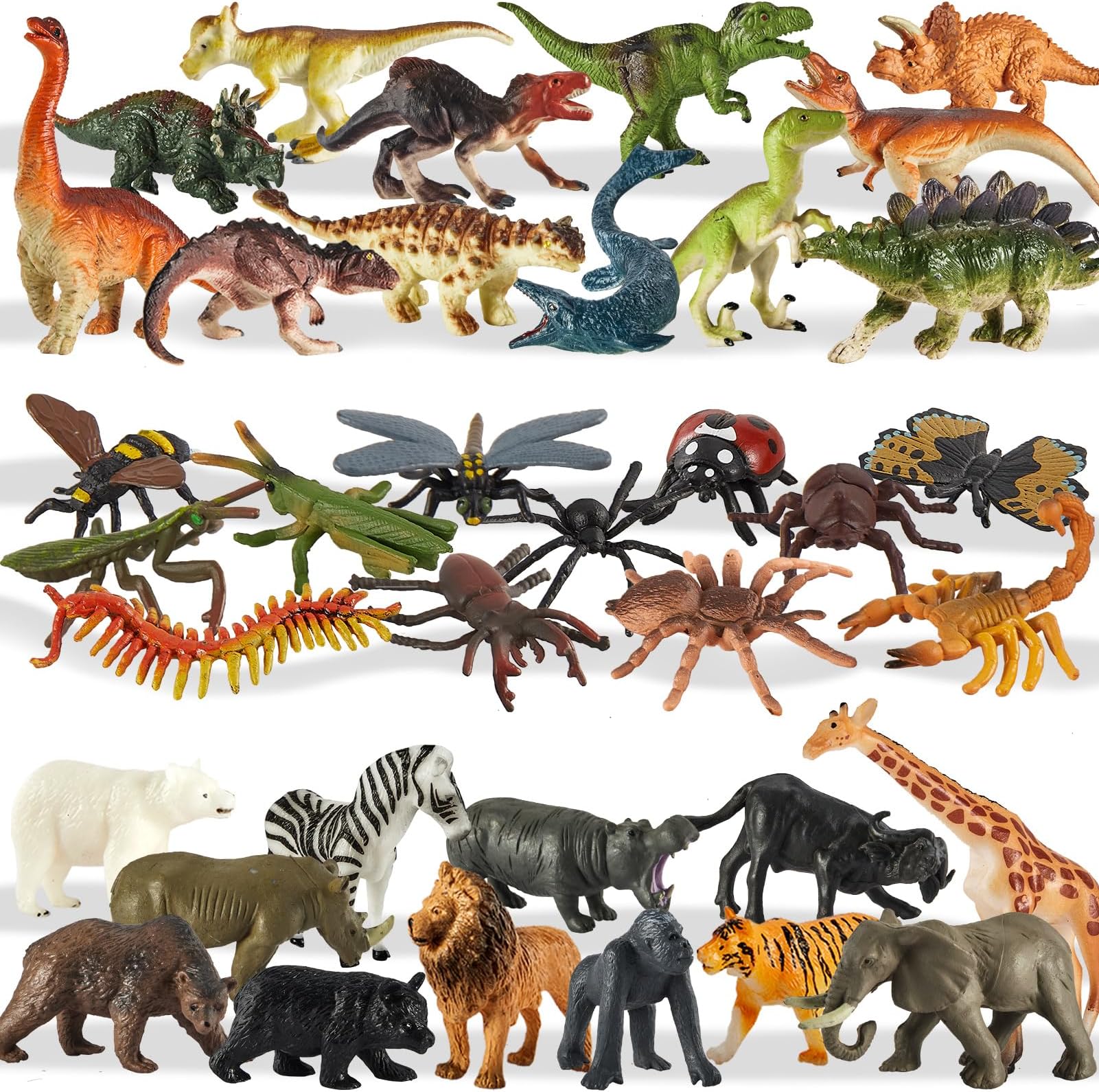 Animal Figures for Toddlers, Zoo Wild Jungle Animals Toy, Dinosaur Figures, Insect Bug Toy, Small World Animal for Kids, Gifts for Boys Girls 3 4 5 6 Years Old
