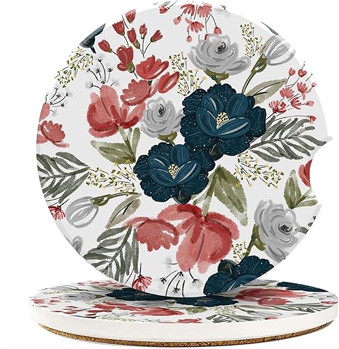 Posavasos para automóvil, diseño floral de acuarela para portavasos de automóvil, universal, antideslizante, cerámica, accesorios interiores de