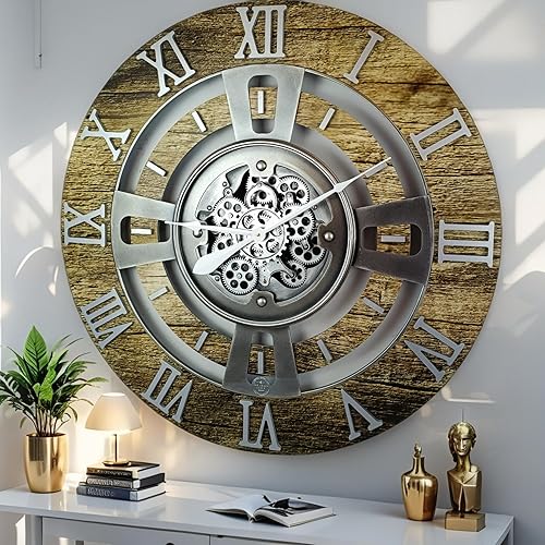 Miniatura 21 de ImprovingLife The Gears Clock - Reloj de pared con engranaje móvil real, línea inglesa (beige desierto, 36 pulgadas (90 cm)) Beige desierto,Aqua