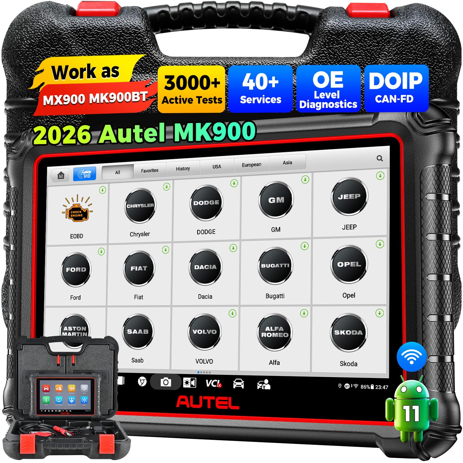 MaxiCOM MK900 OBD2 Scanner: 2026 Same As MK900BT, Upgrade of MK808BT PRO MK808S MX808S, 40+ Service, 3000+ Active Tests, OE All System Diagnose, FCA Autoauth & SGW, No-IP Limitation