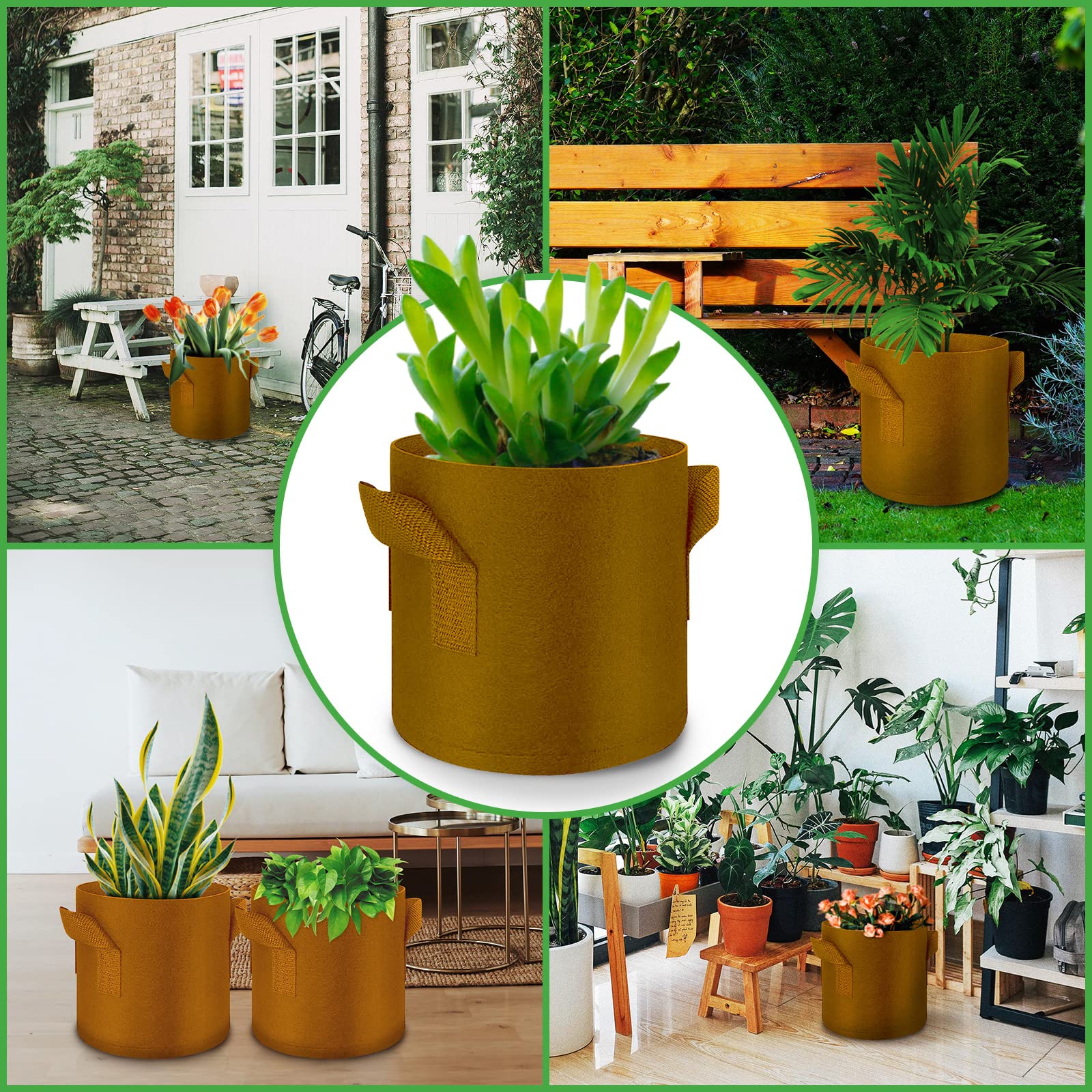 Paquete de 5 Bolsas de Cultivo de 5 galones, macetas de Tela no Tejida Gruesas Resistentes con Asas, Bolsas de Cultivo de Plantas para Verduras, Flores, Plantas, Frutas, marrón