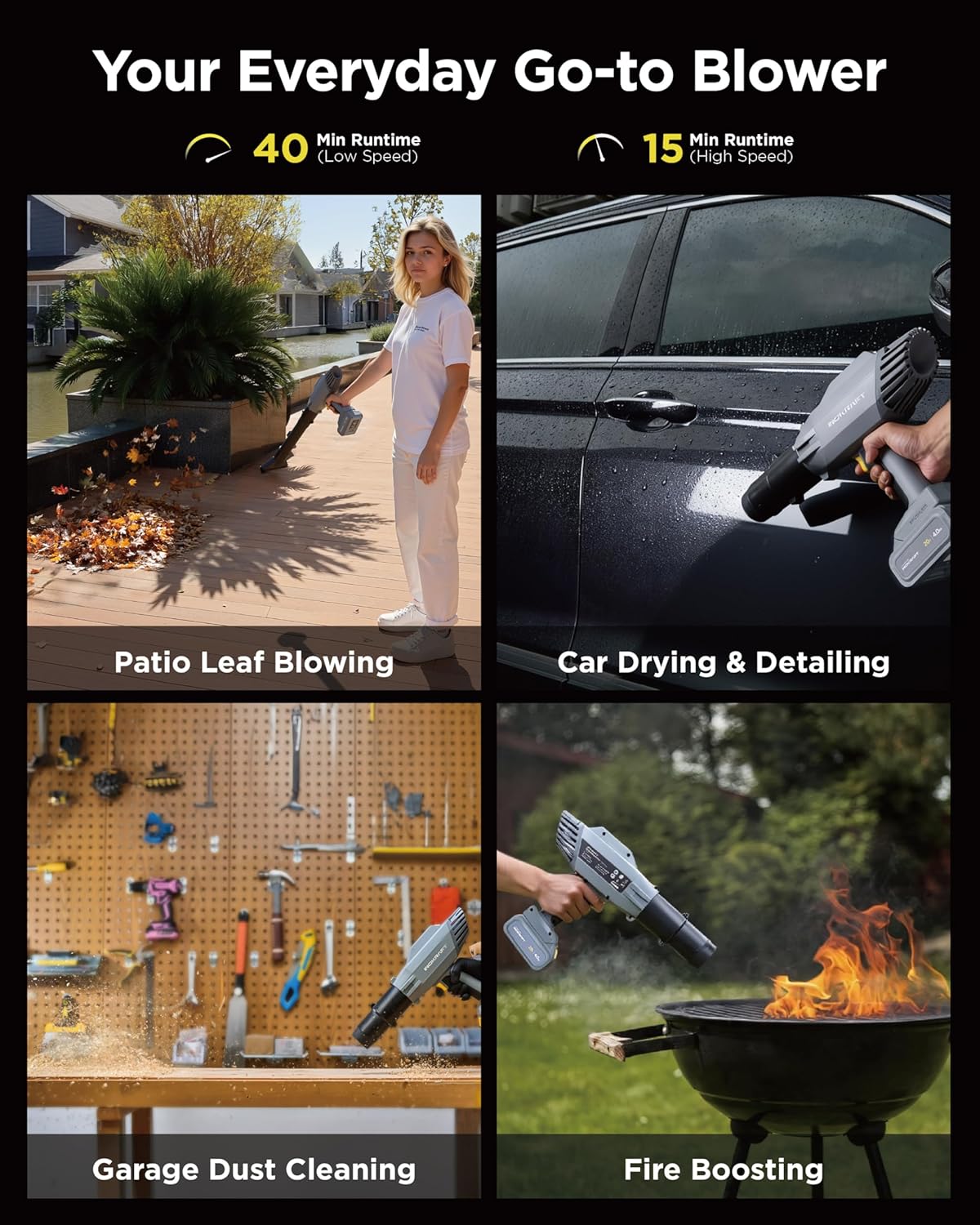 InoKraft Compact Cordless Leaf Blower with 4.0Ah Battery, Lightweight 3.17 lb Handheld Blower 125 MPH 270 CFM, Quiet Portable Electric Blower for Everyday Cleaning & Outdoor Use