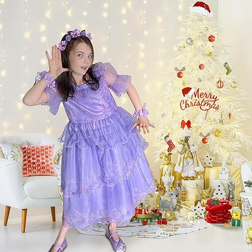 Miniatura 9 de Vestido de Mirabel de Encanto disfraz de Isabella de Encanto para niñas Halloween cosplay con anteojos aretes