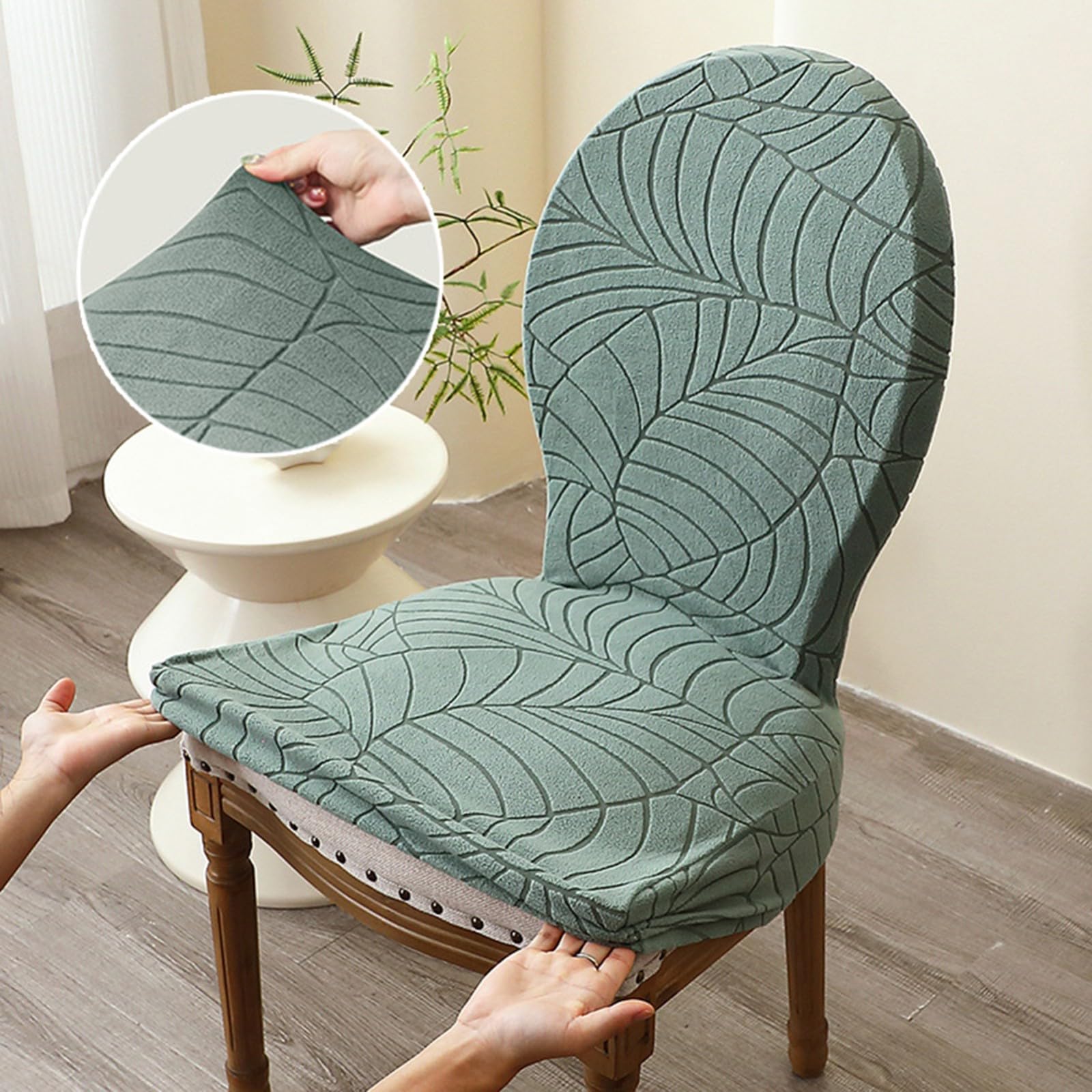 Stuhlhussen für Esszimmerstühle,Stuhlhussen ohne Armlehnen mit Runder Rückenlehne für Esszimmer und Küche,Vintage-Stil im französischen Landhausstil(Light Gray,6Pcs)