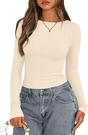PRETTYGARDEN Long Sleeve Shirts for Women 2025 Fall Going Out Tops Casual Ribbed Knit Slim Fitted Basic Tees Y2K Clothes