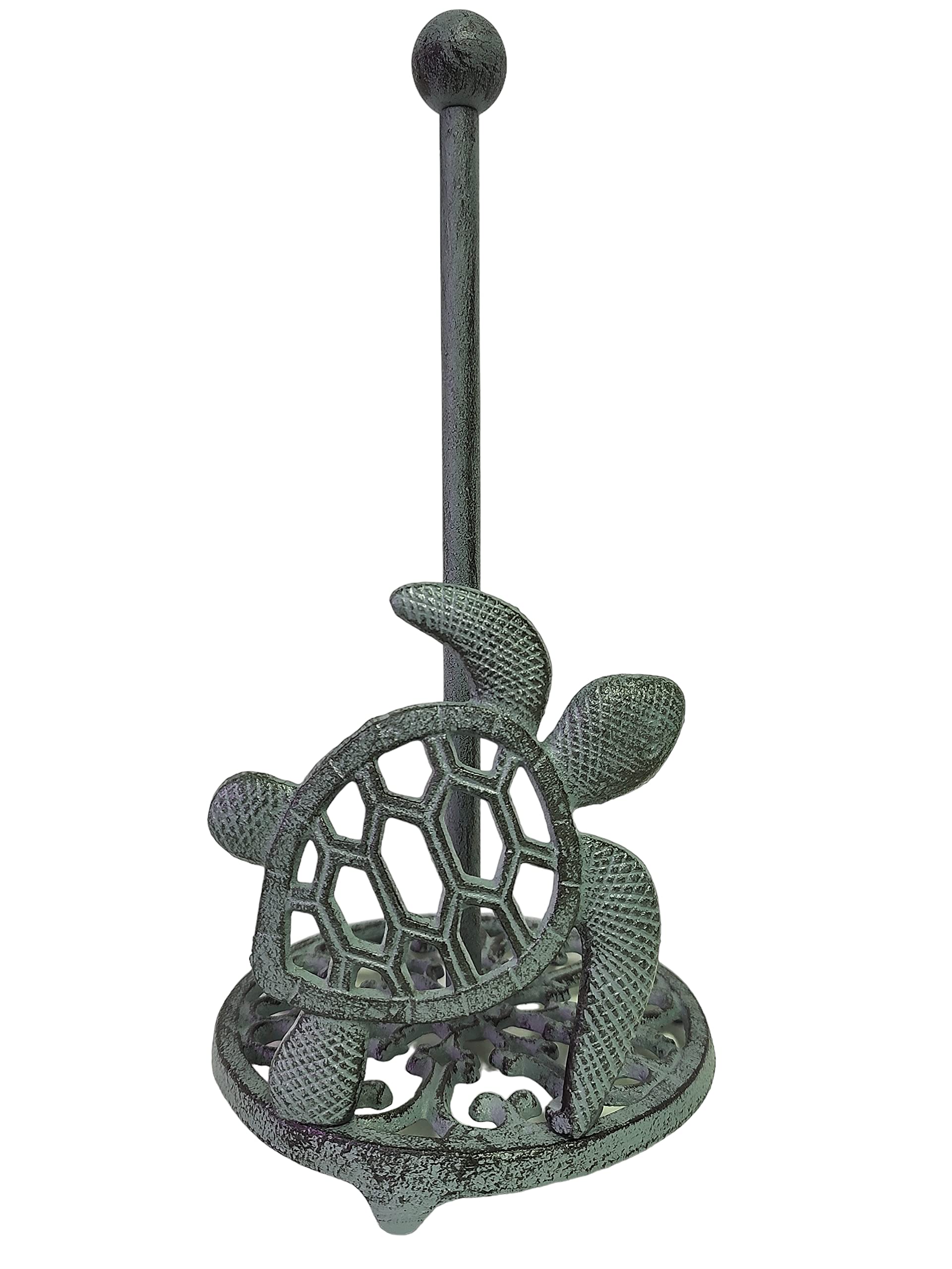 De Leon Collections Cast Iron Seafoam Green Sea Turtle Coastal Ocean Freestanding Weighted Base Paper Towel Holder