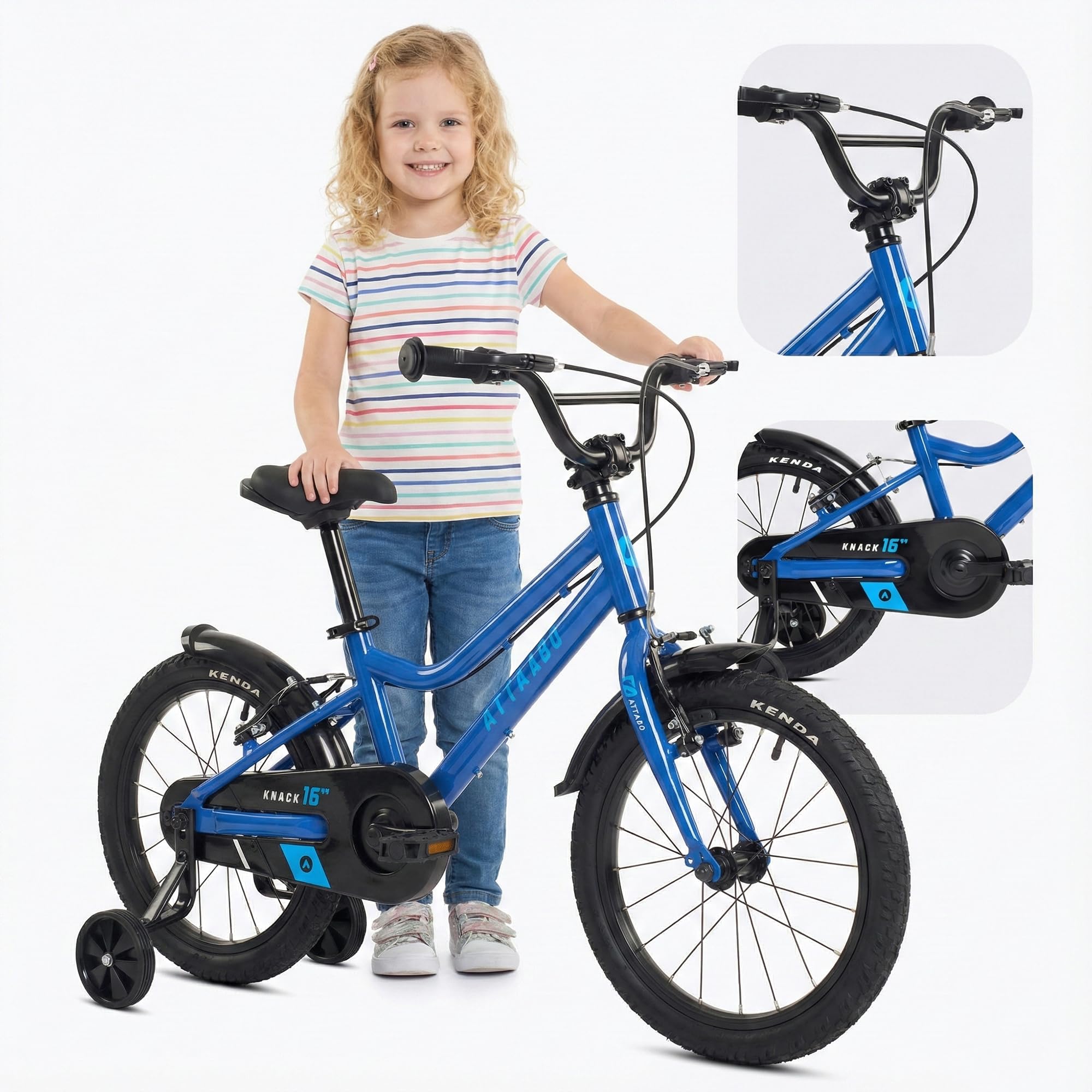 ATTABO Knack 16 - Bicicleta Infantil (5-7 años) con Cuadro de Aluminio Ligero (9 kg), Ruedas de 16 Pulgadas, para 110-120 cm, Manillar ergonómico, Estable y Ligero, Ideal para el Aprendizaje
