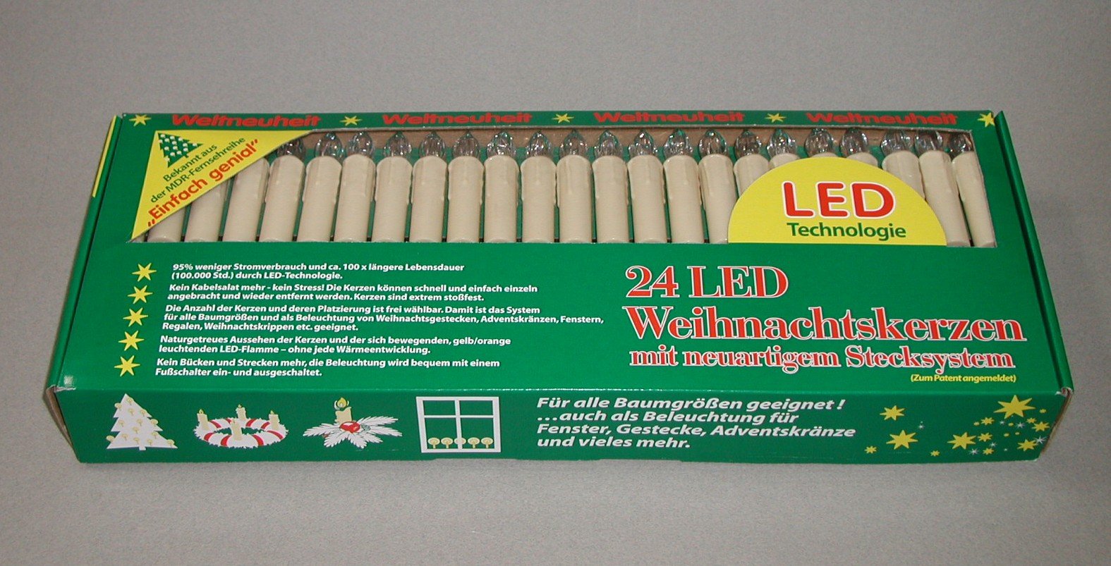Trango 24-flammig LED-Christbaumkerzen 340146GO Weihnachtskerzen gelb-orange leuchtend – 24 LED-Kerzen mit Stecksystem Innenbereich – leuchtende Weihnachten