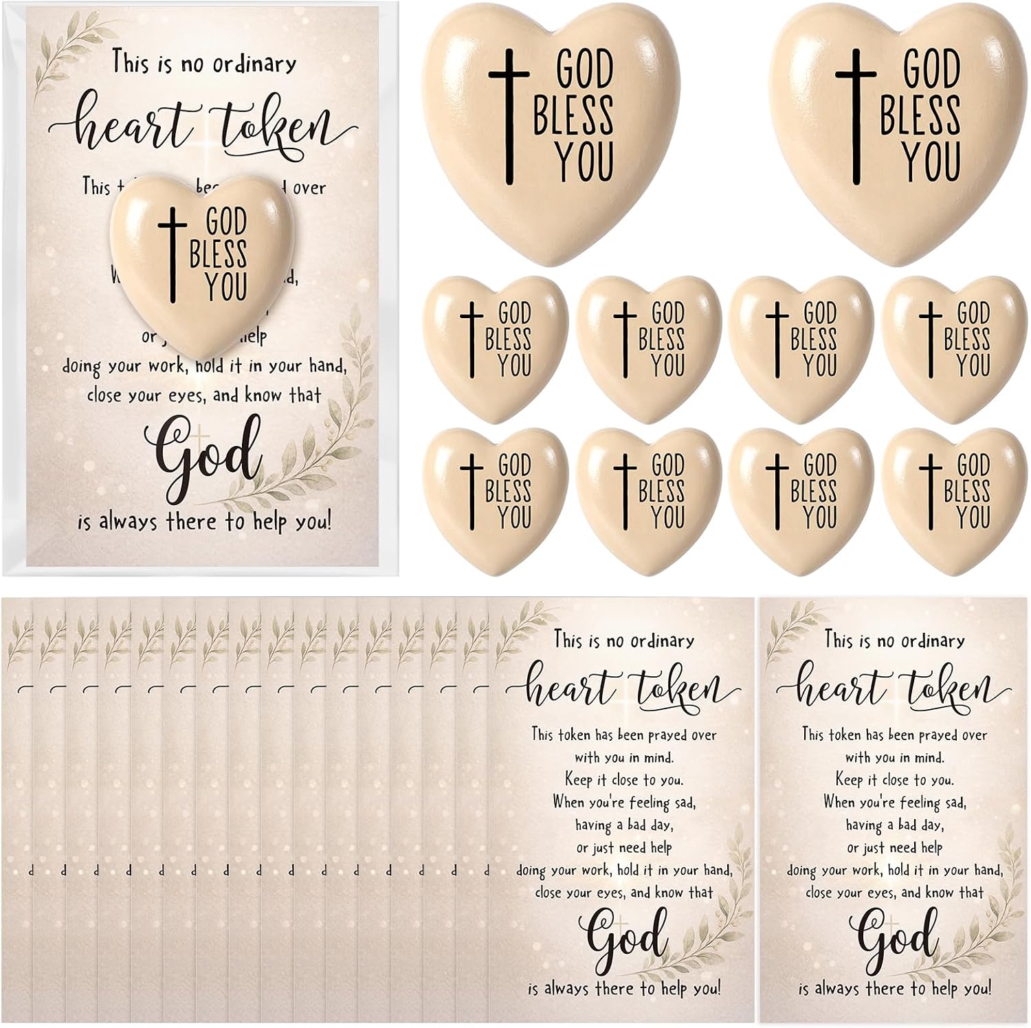 25 Sets Christian Gifts Bulk Religious Wooden Heart Token Pocket Hug with Inspirational Card Jesus Bible Verse Gift for Women Pastor Prayer Sunday School Church Vbs Party Favor