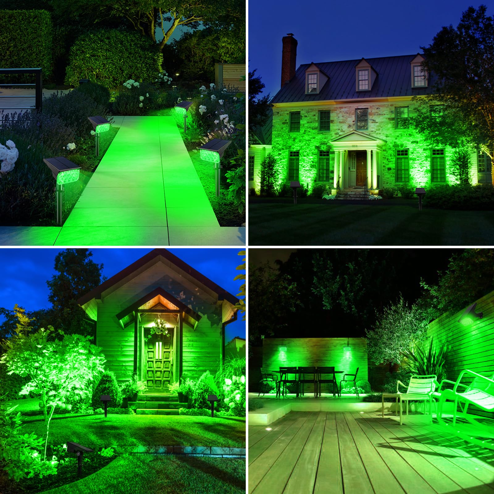 T-SUN 4 Piezas Luces Solares Exteriores, Impermeable IP65 Jardín Lámpara de Camino de Paisaje LED Luz Verde, Iluminación Decorativa Solar Para Porche Patio Césped Pasillo Terraza Camino. (Verde)