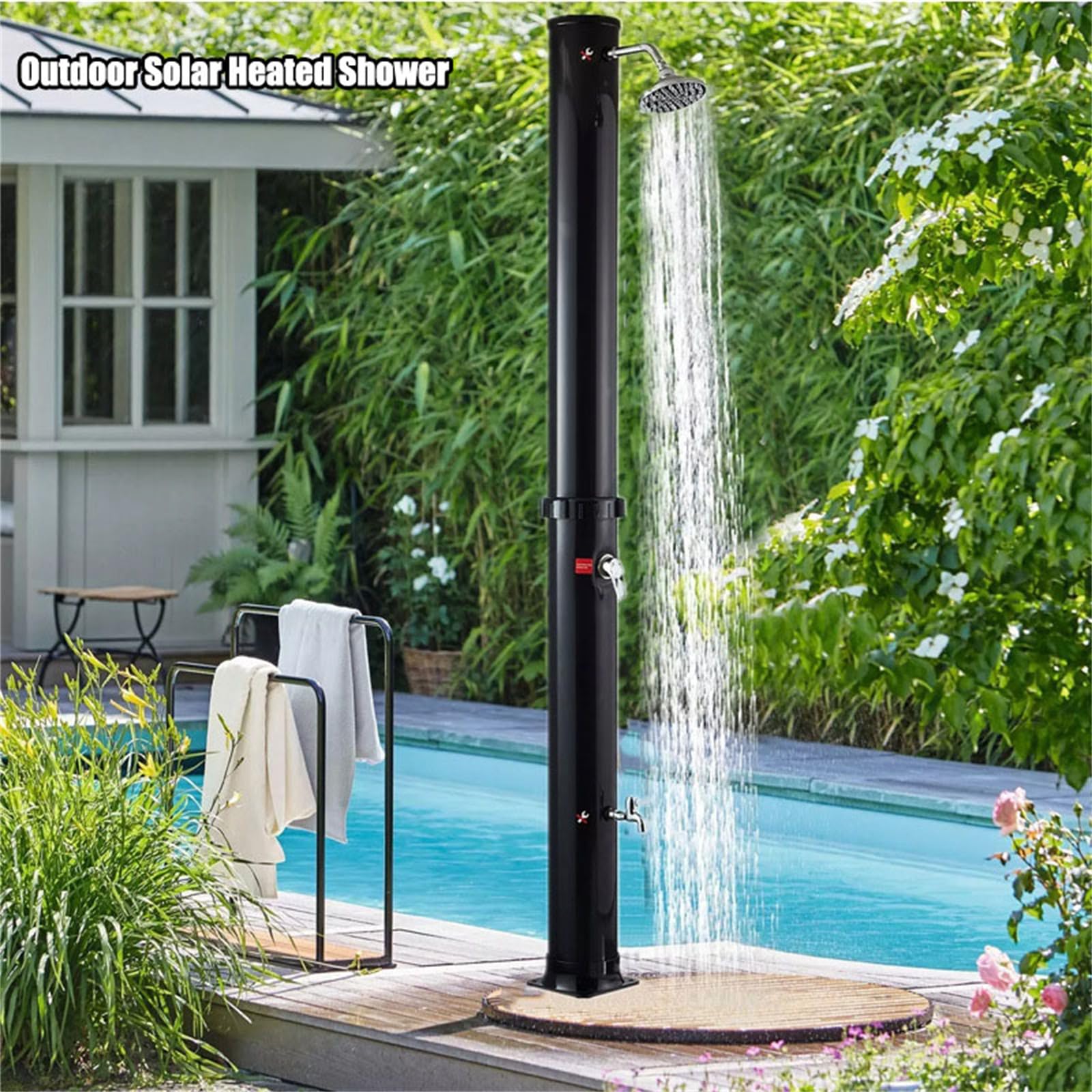 Douche solaire chauffante d'extérieur de 2,1 m pour piscine, arrière-cour et plage – Colonne de douche facile à installer avec robinet de tête et de pied, idéale pour une utilisation au spa et à la