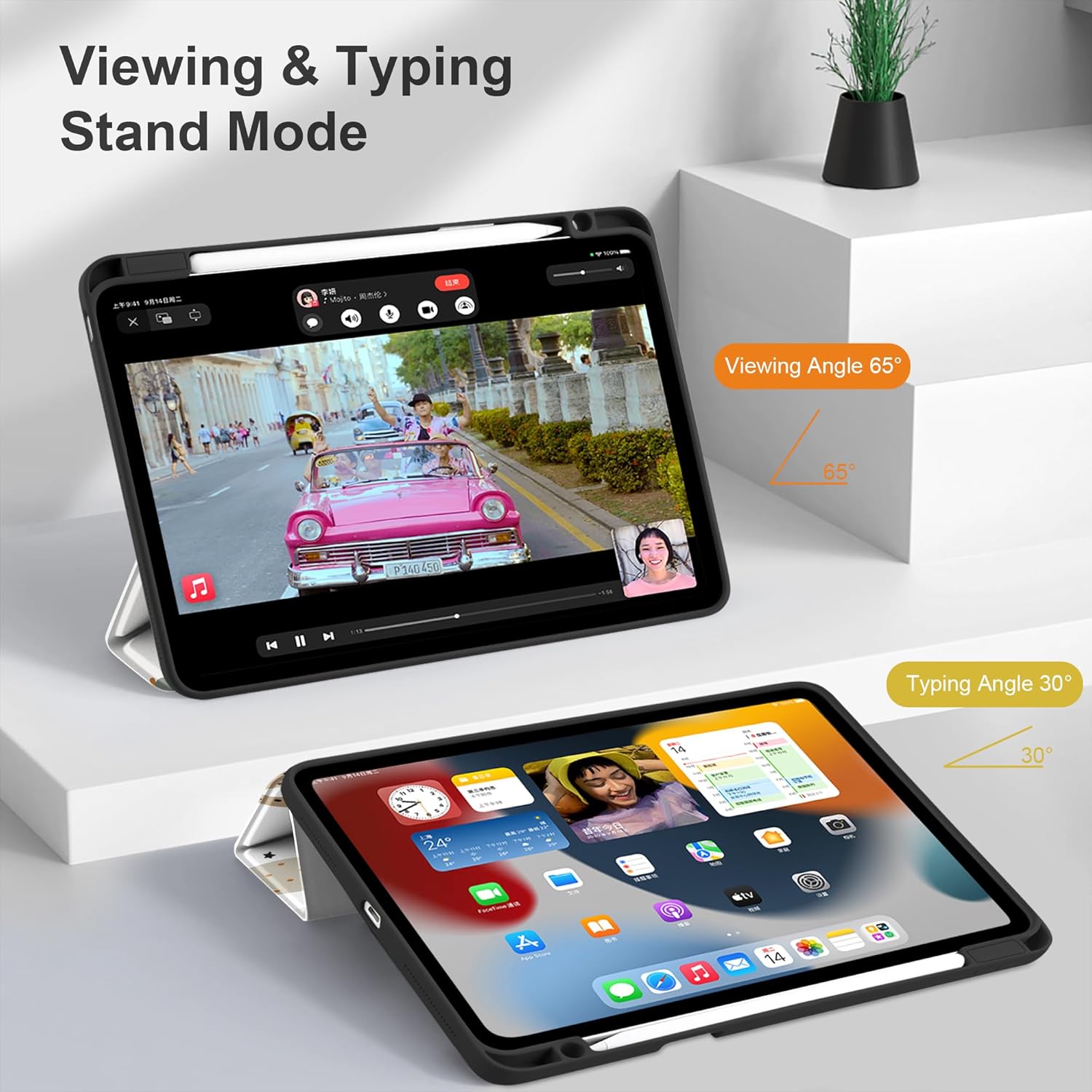 Case for iPad Pro 11 inch 4th/3rd/2nd/1st Generation with Pencil Holder, Trifold Stand Tablet Case for iPad Pro 11" M2/M1 2022 2021 2020 2018 with Auto Sleep/Wake, Cute Cactus